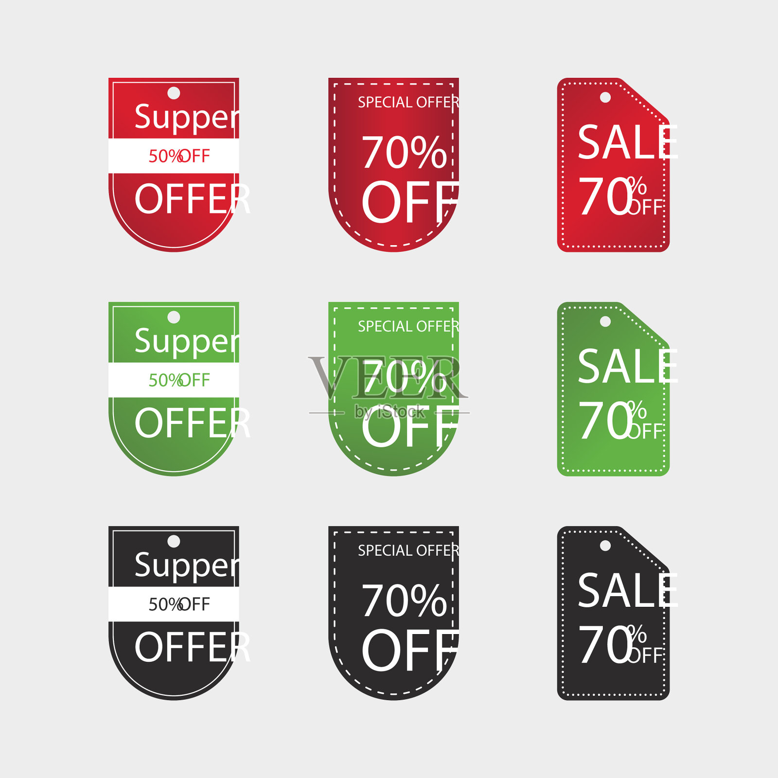 特别优惠徽章绿、黑、红，最高可达70设计元素图片