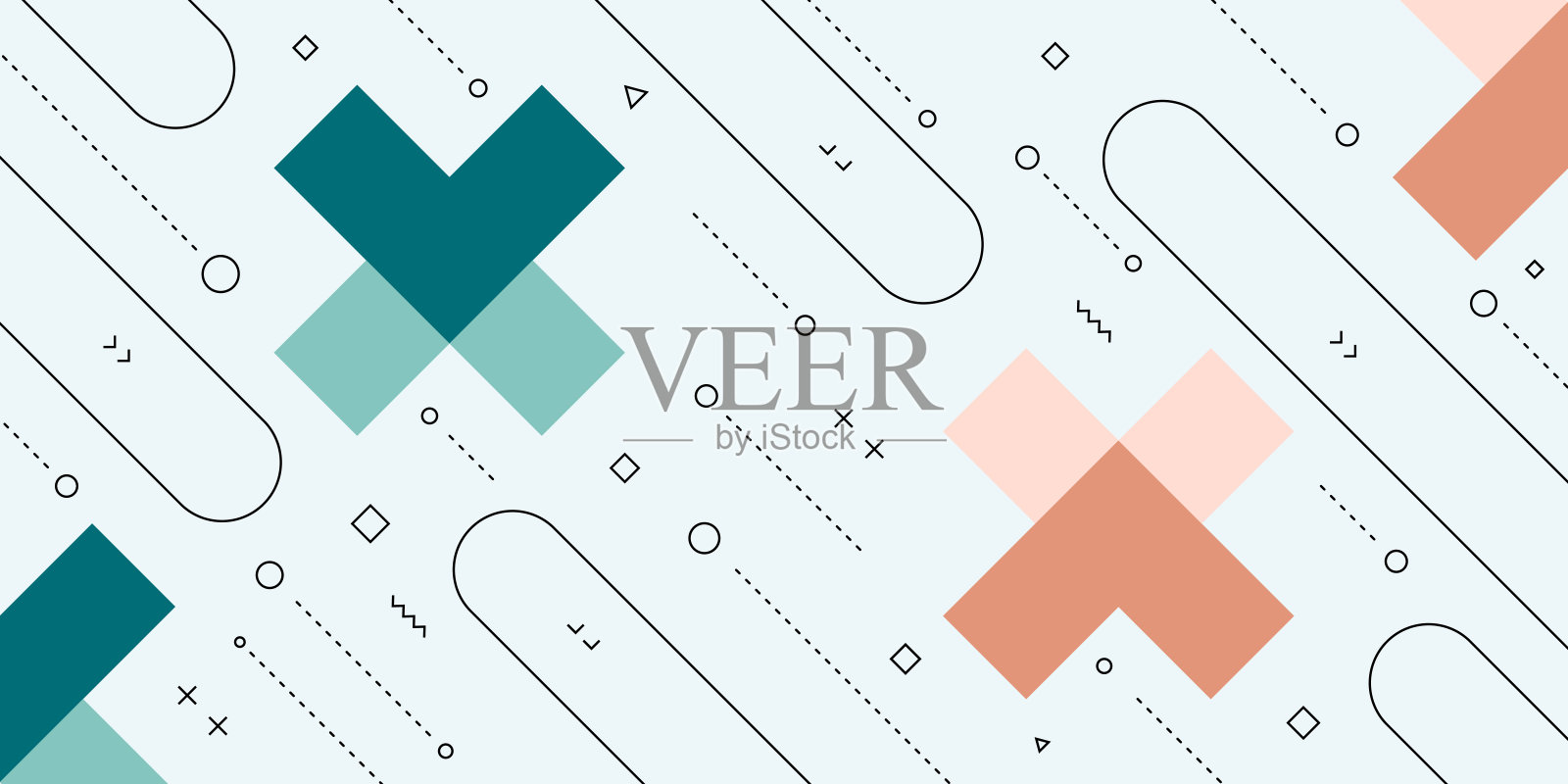 现代抽象背景与复古元素和彩色粉彩插画图片素材