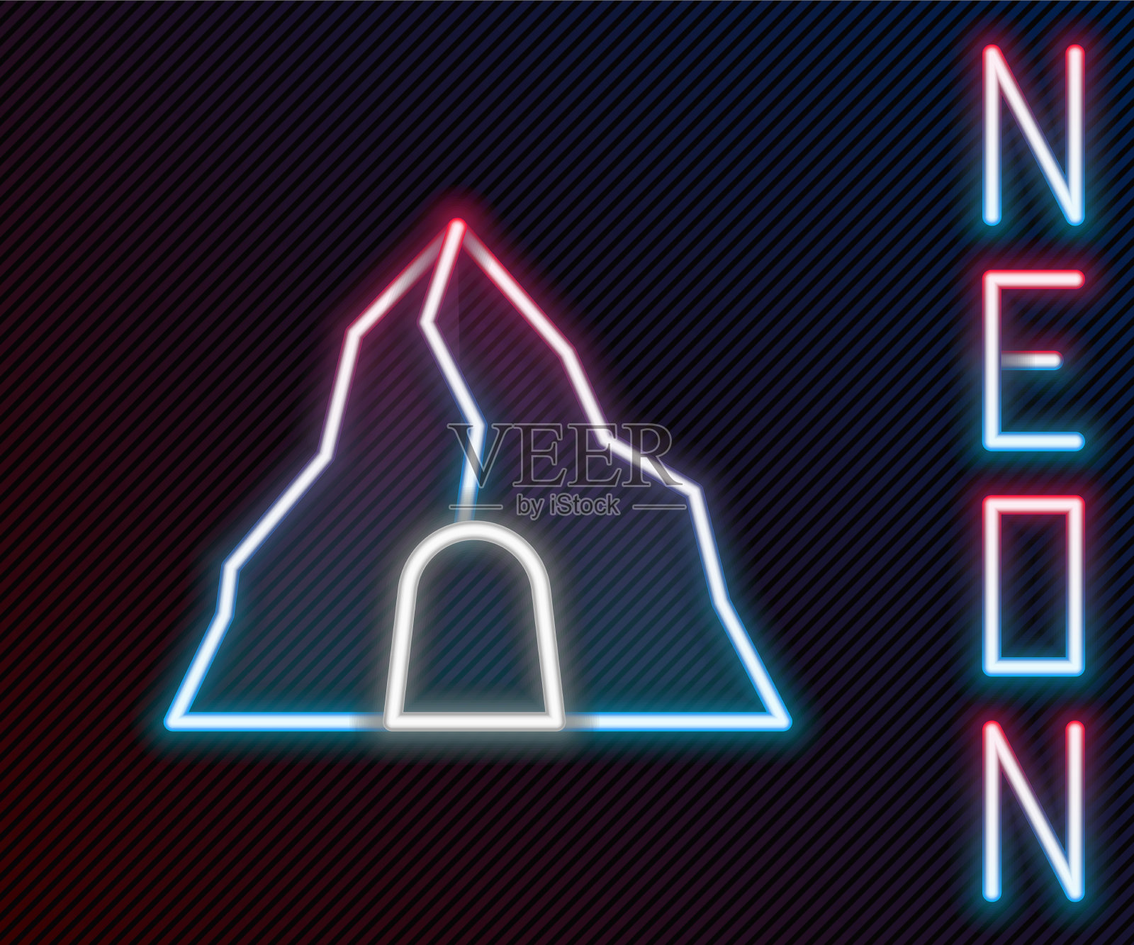 发光的霓虹灯线金矿图标孤立在黑色插画图片素材