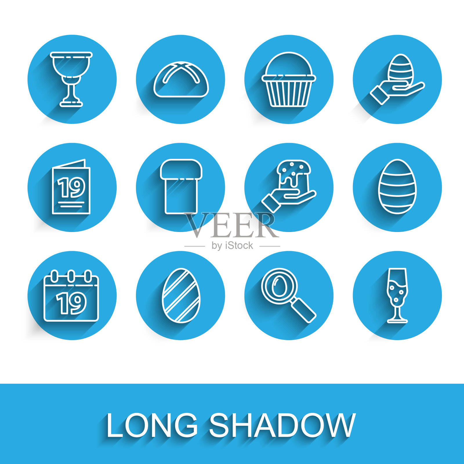 设定线日历与快乐的复活节彩蛋图标素材