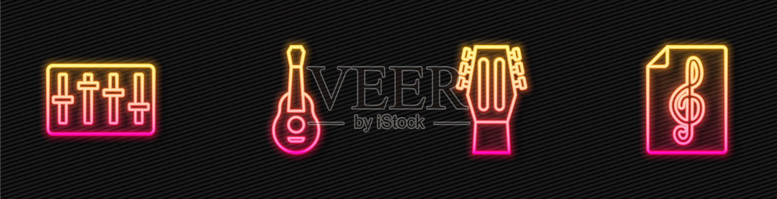 设置线吉他混音控制器和插画图片素材