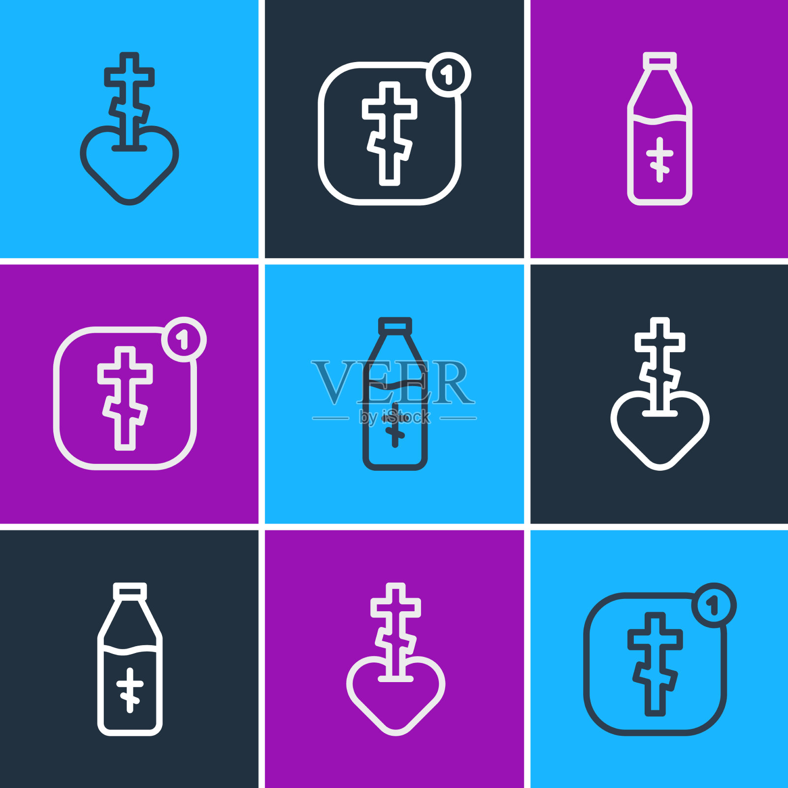 在心圣水中设线宗教十字架插画图片素材