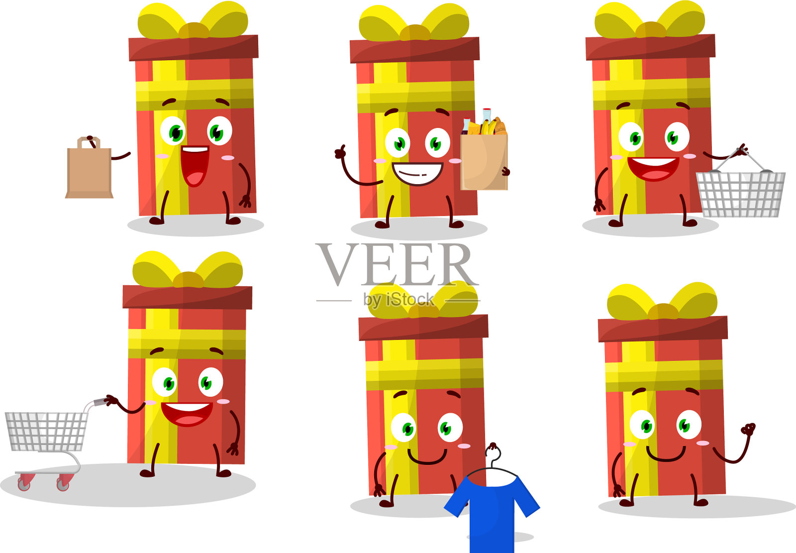 一个丰富的吉祥物长礼盒设计风格去插画图片素材