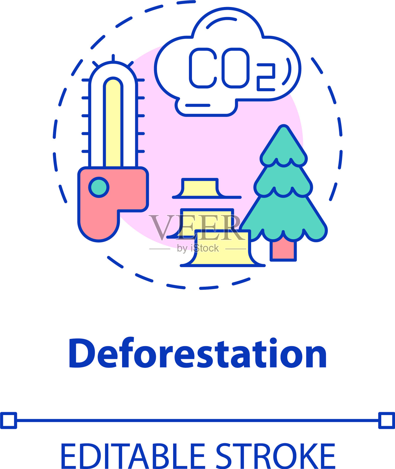 森林砍伐概念图标插画图片素材