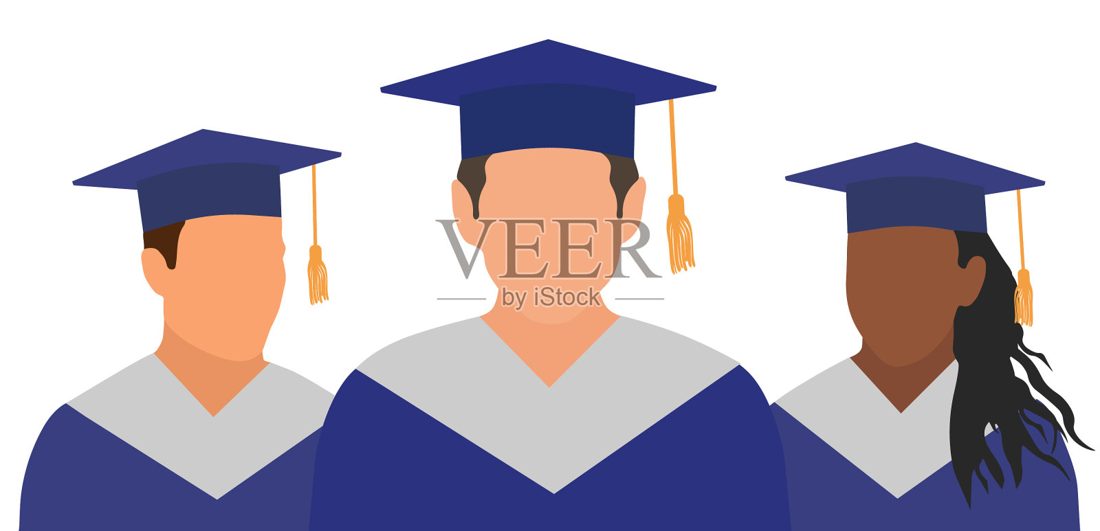 毕业生们穿着斗篷，戴着毕业帽站着设计元素图片