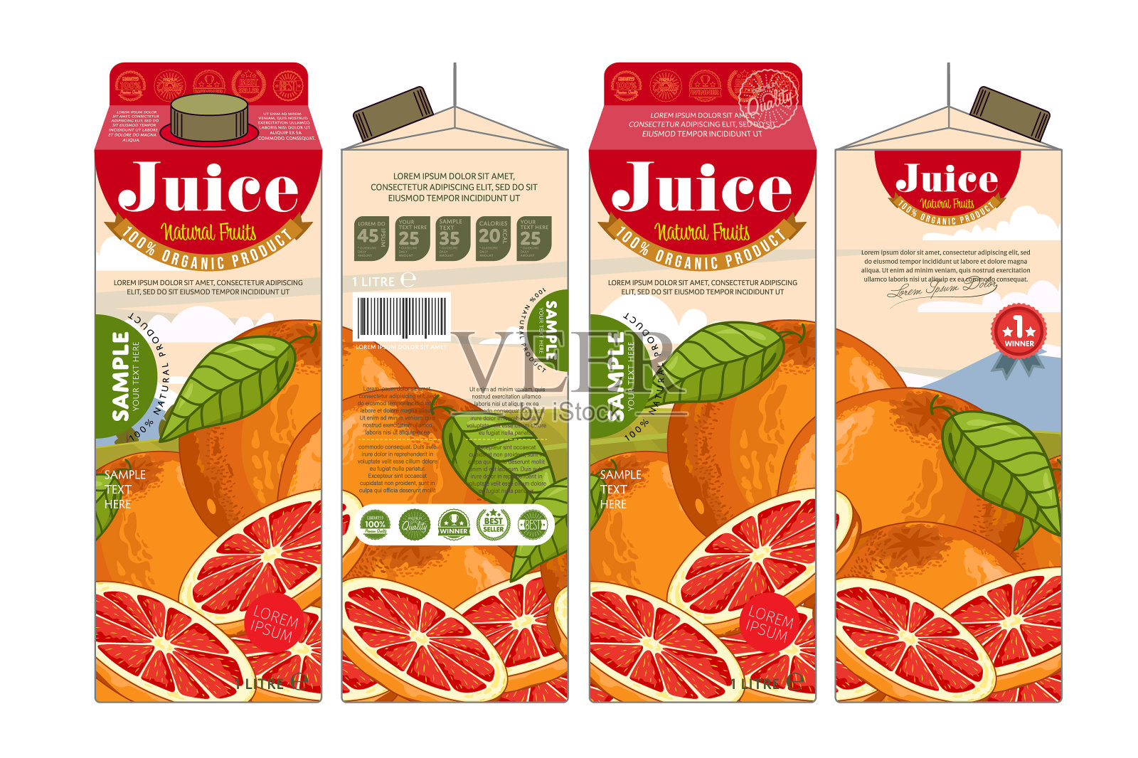 带产品标签的果汁硬纸板包装设计元素图片