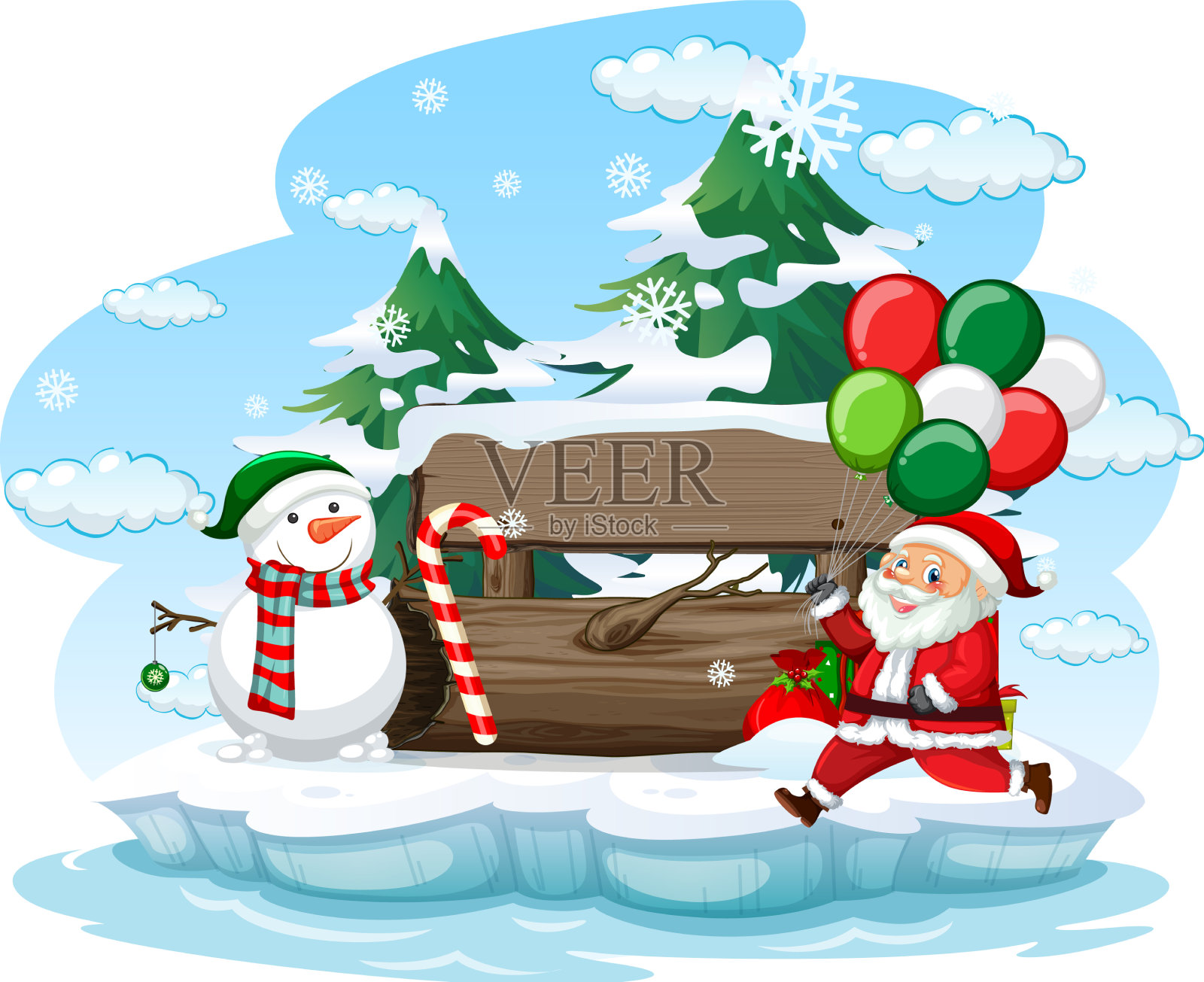 下雪天有圣诞老人和雪人设计元素图片