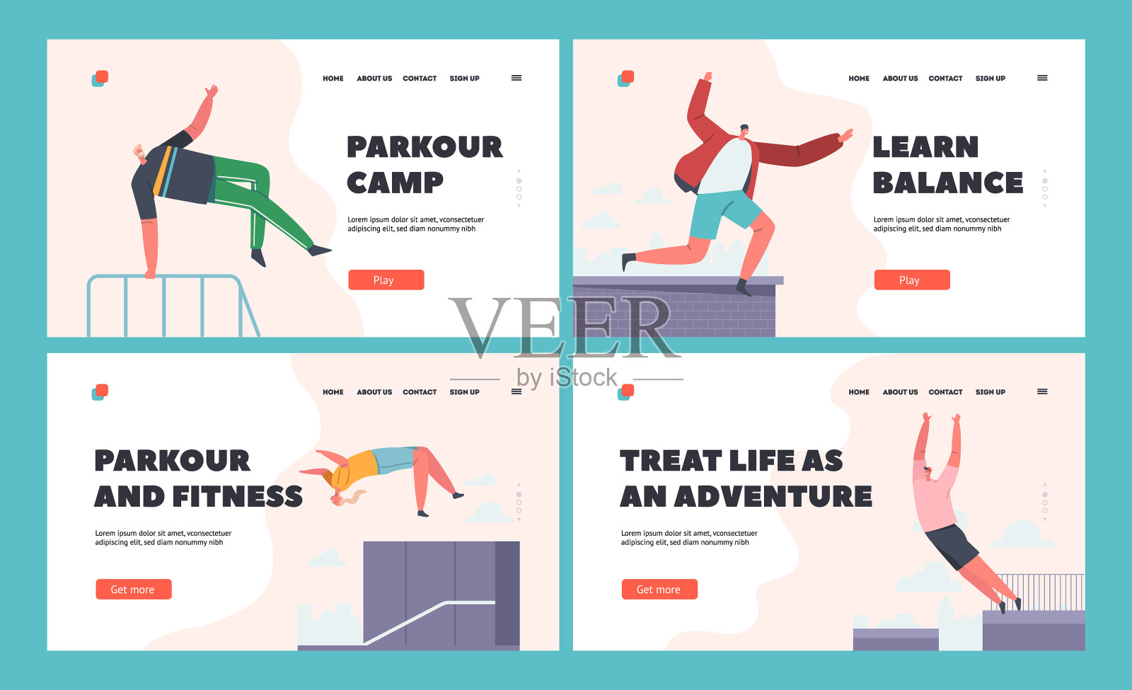 跑酷在城市网站的登陆页面设置年轻设计模板素材