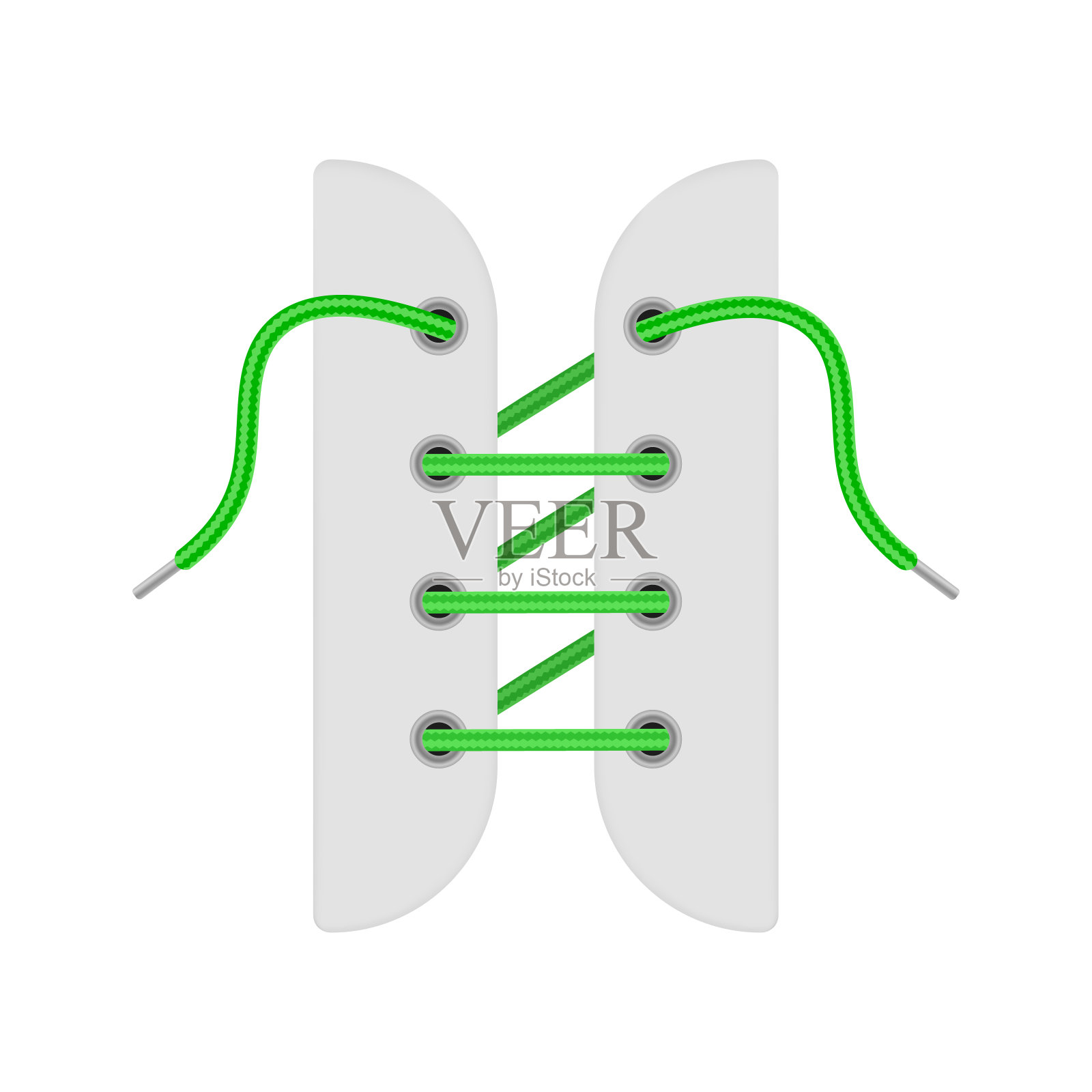 鞋带或鞋带系在小孔，现实矢量插图孤立。插画图片素材
