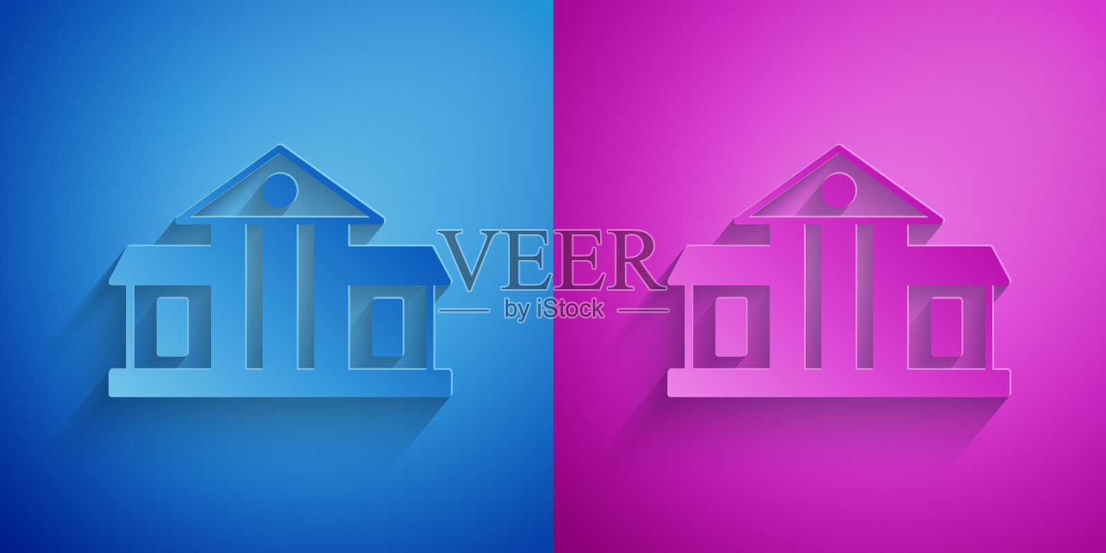 剪纸白宫图标孤立的蓝色和插画图片素材