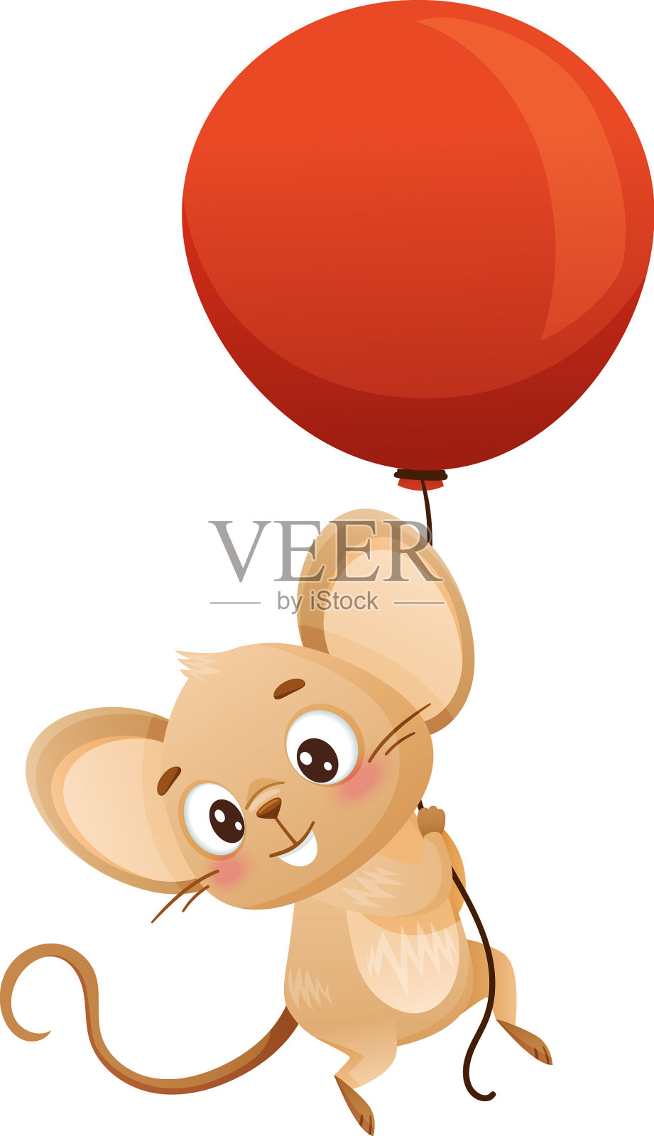 可爱的小老鼠带着红色的气球飞设计元素图片