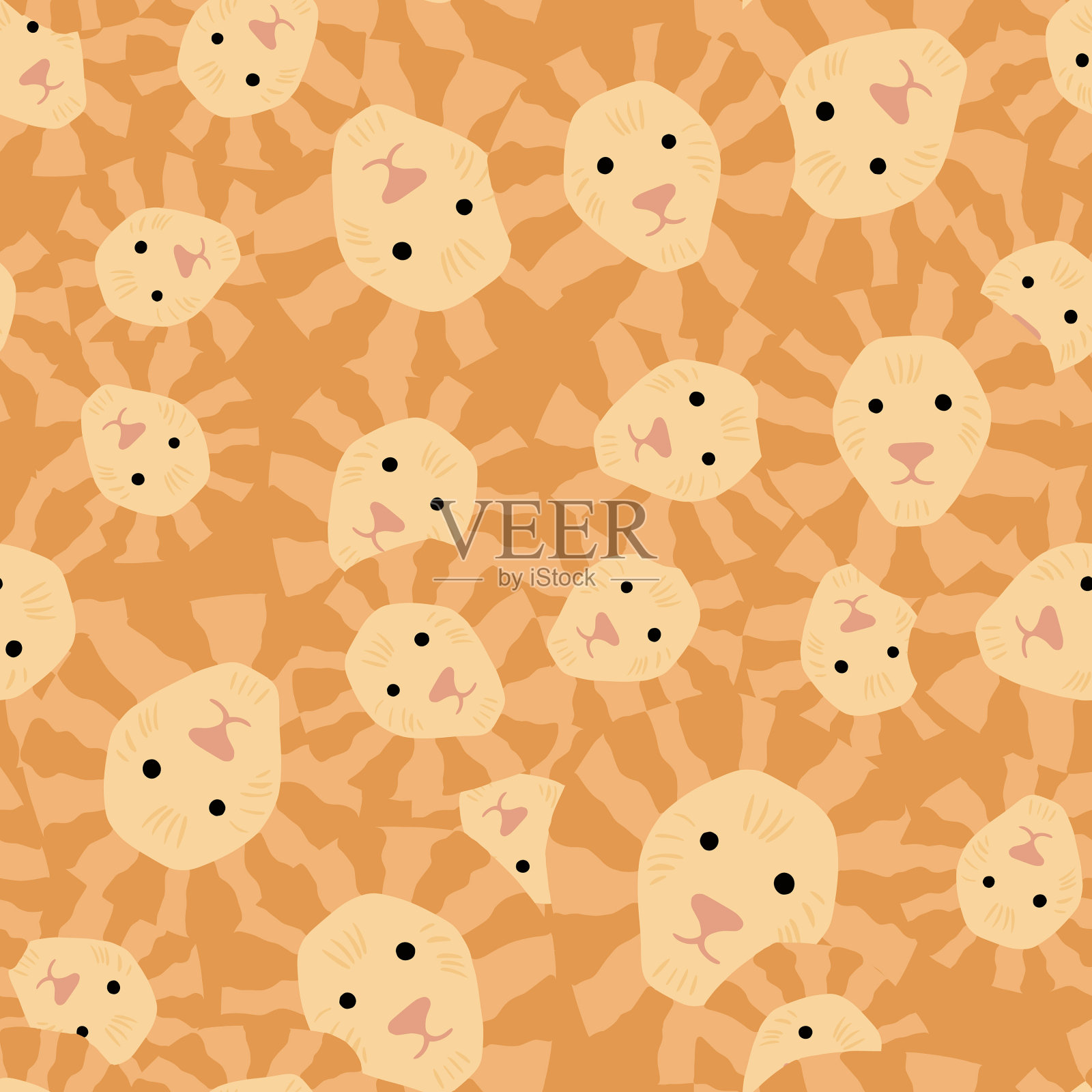 狮子图案无缝在写意风格的头部插画图片素材