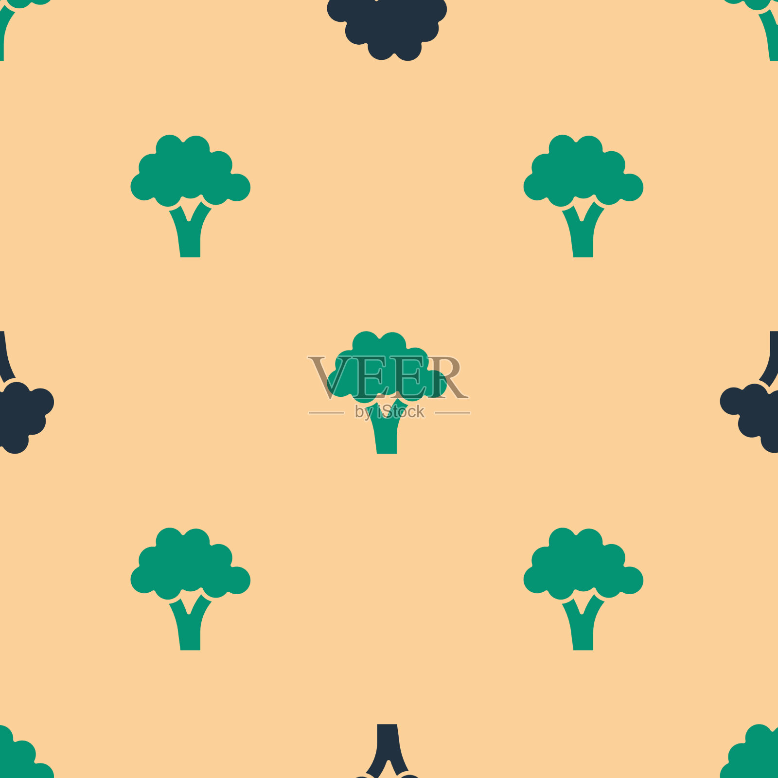 绿色和黑色的西兰花图标隔离无缝插画图片素材