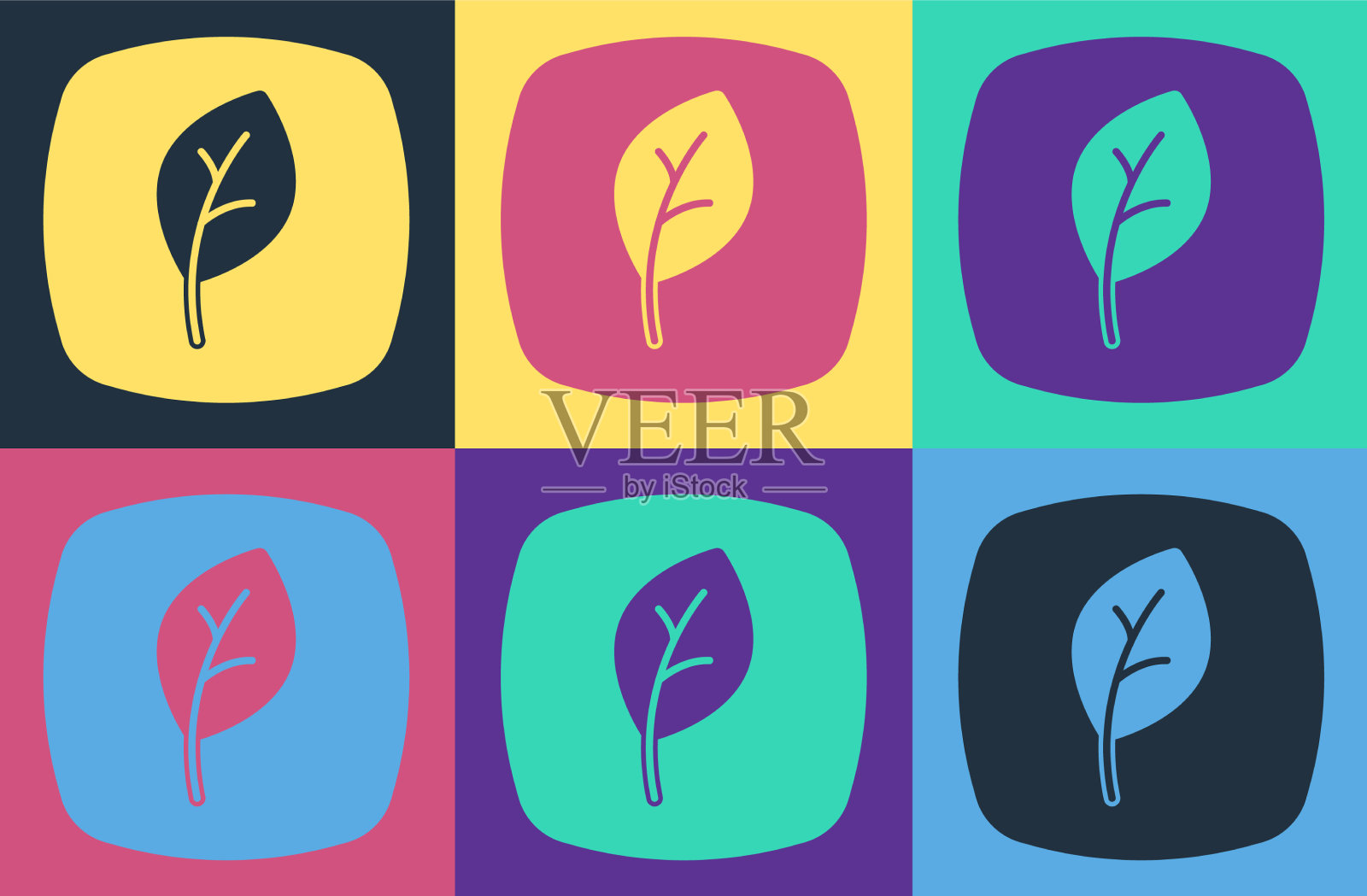 波普艺术叶生态符号图标孤立的颜色插画图片素材