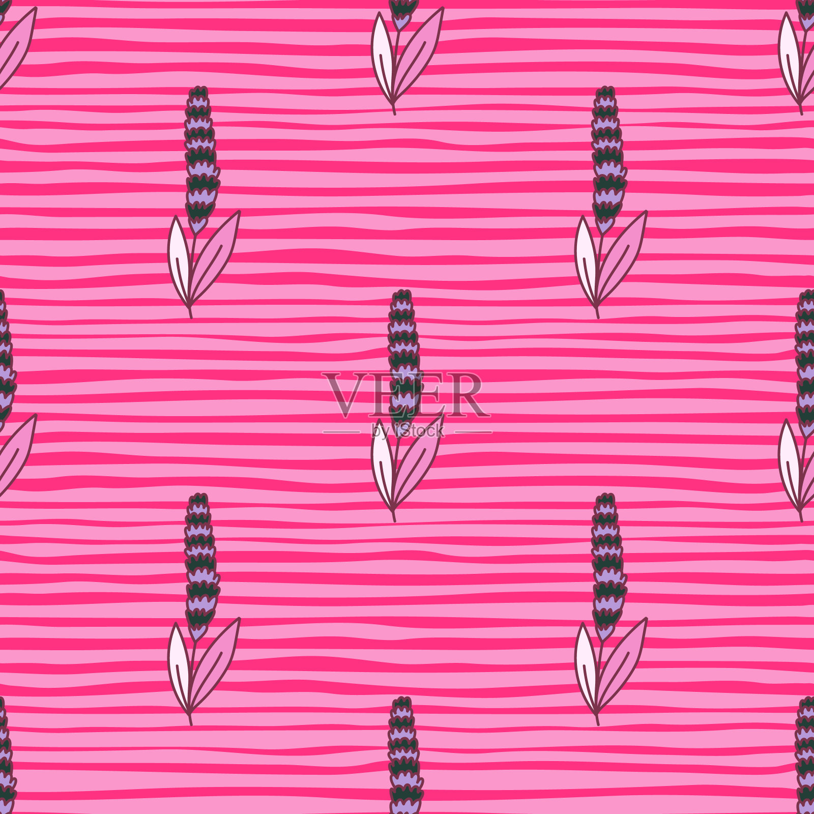 薰衣草花无缝图案。创造性的花卉壁纸。简单可爱的植物无尽的背景。插画图片素材