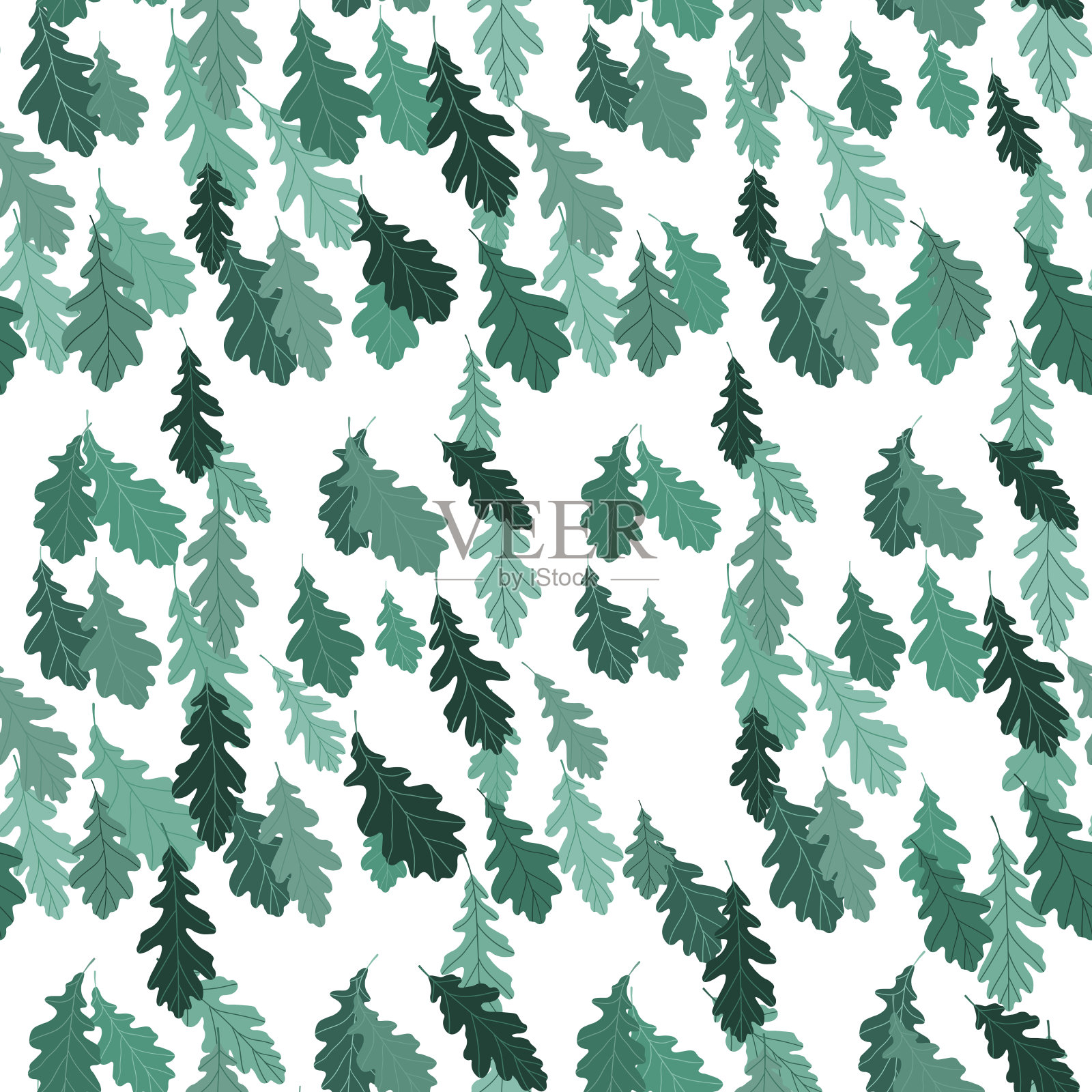 花卉无缝与手绘彩色叶子。可爱的秋天背景。热带绿色的树枝。现代植物成分。时装矢量库存插图墙纸，海报，卡片，织物，纺织品插画图片素材