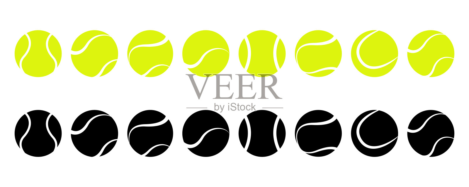 设置网球矢量图标。网球收集黑色和黄色。插画图片素材