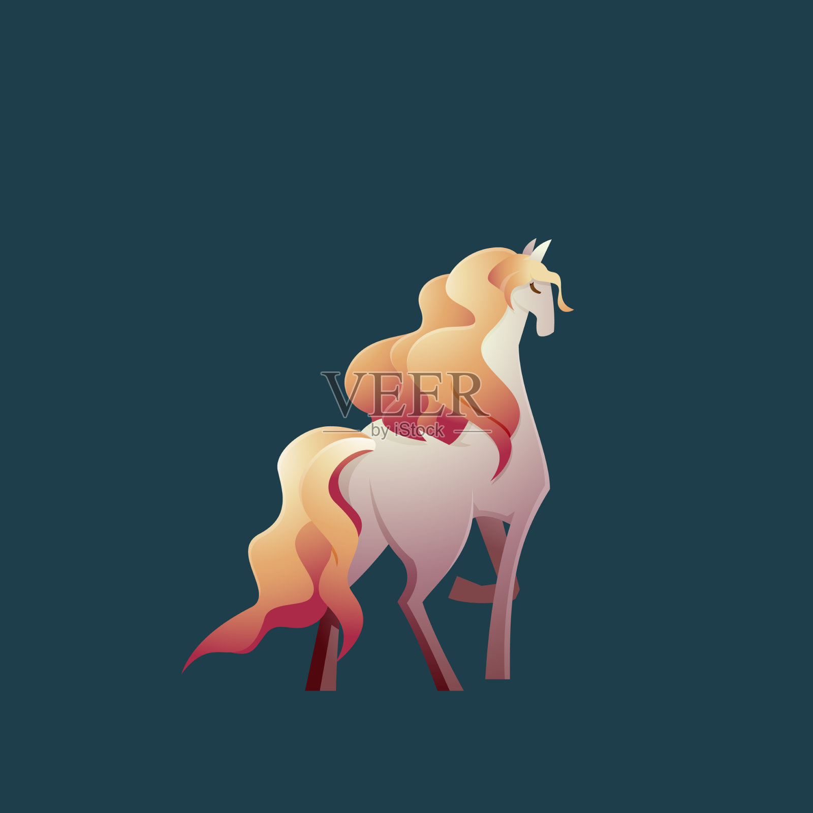 漂亮的马金发长毛母马站立插画图片素材