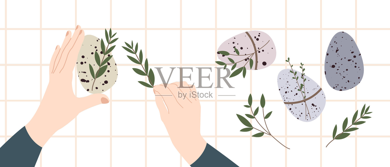 女人装饰复活节彩蛋生态乡村装饰设计元素图片