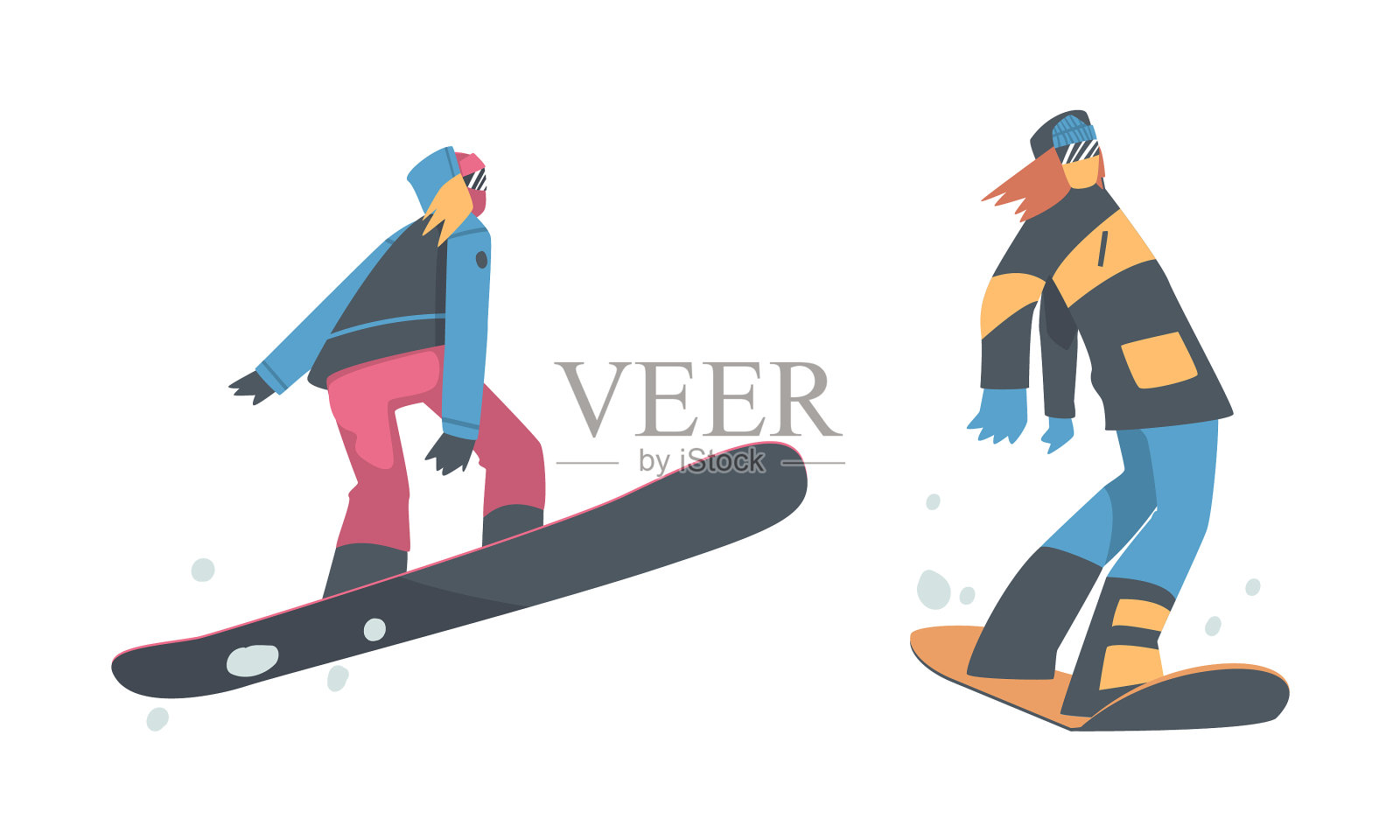 男人和女人在冬天穿着滑雪板设计元素图片