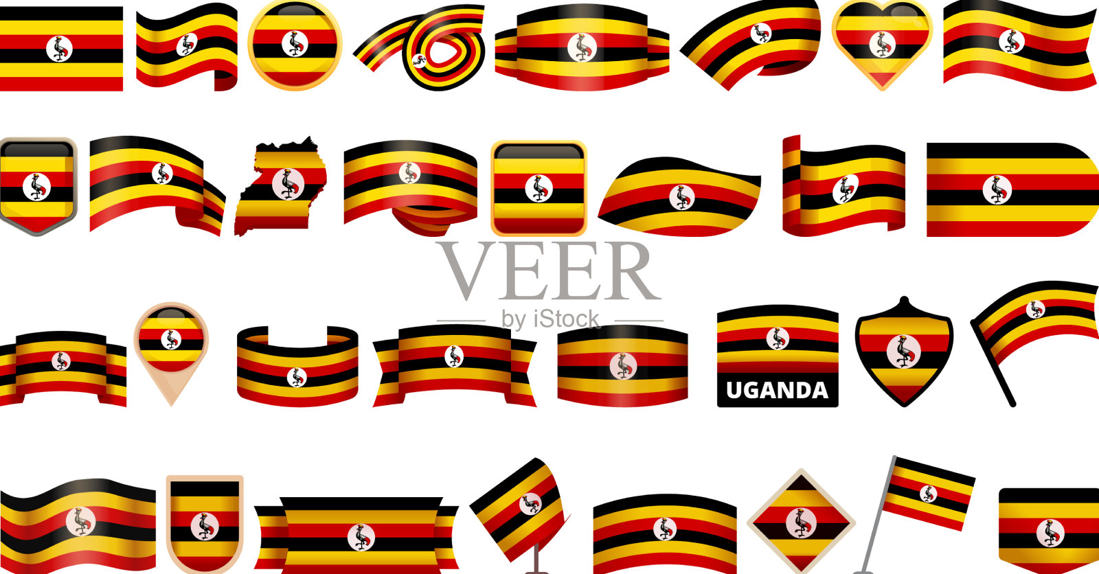 乌干达图标设置卡通旗帜坎帕拉图标素材