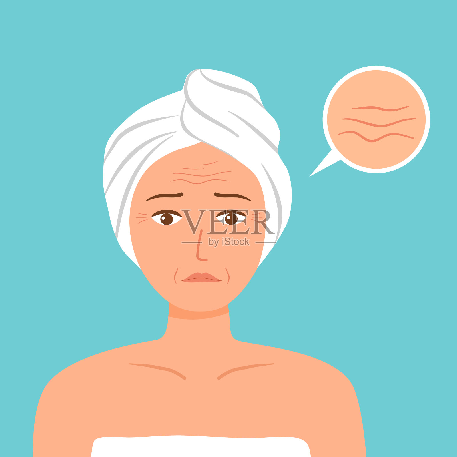 女人脸上皱纹问题概念向量插图。插画图片素材