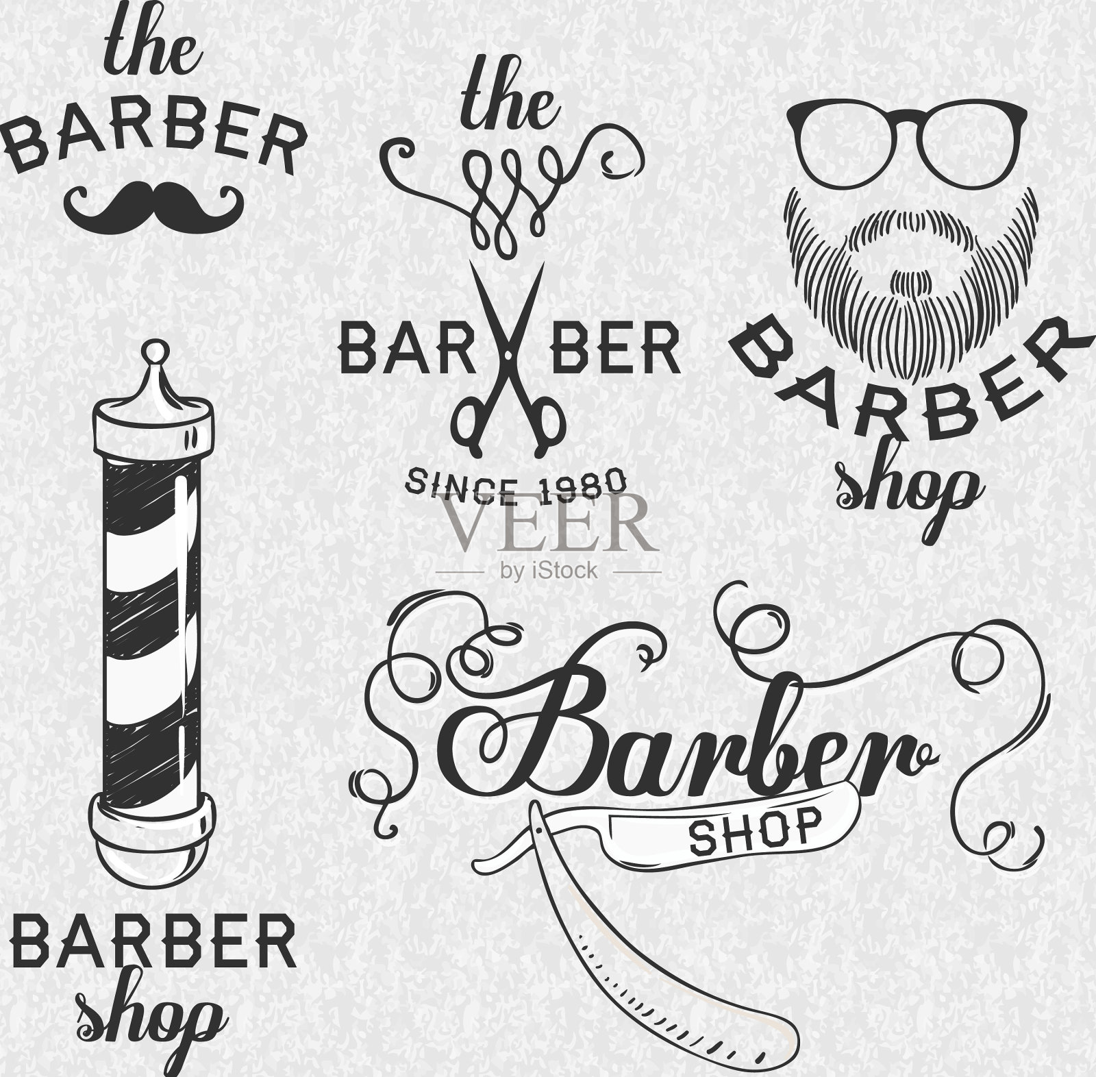 潮人理发店名片设计模板插画图片素材