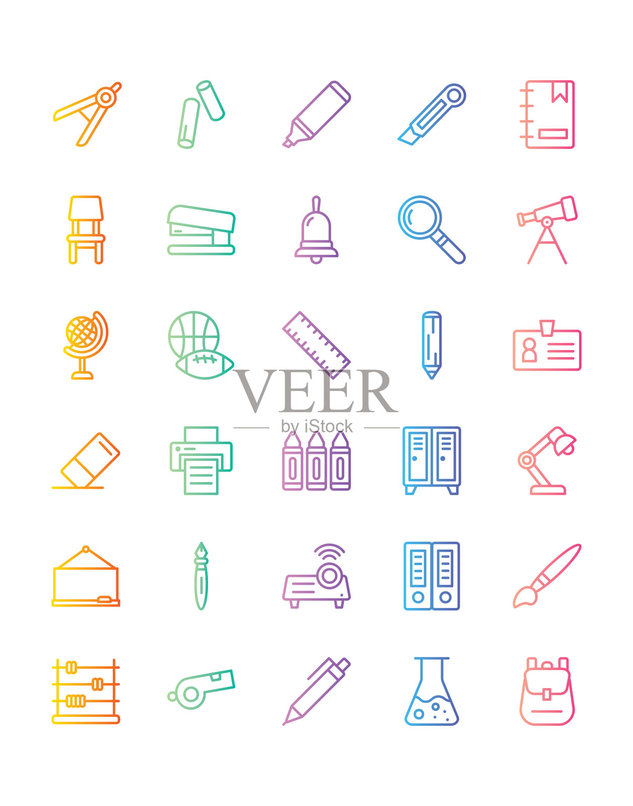 学校图标设置30孤立在白色背景图标素材