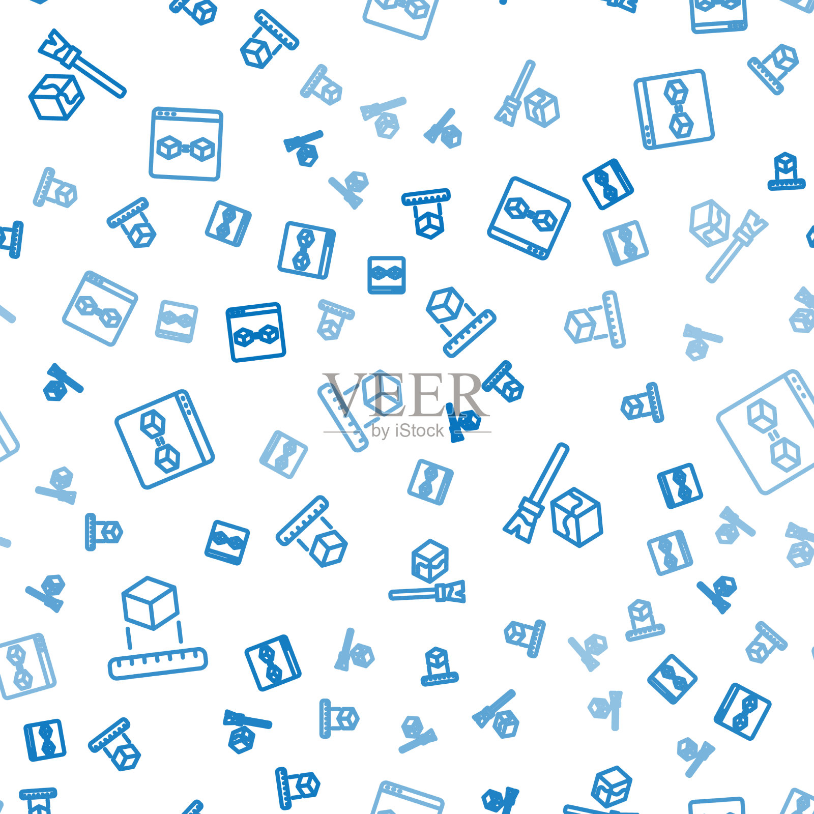 集线等距立方体和3d打印机完美图标素材