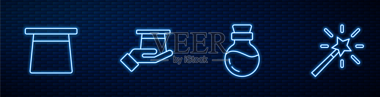 设置线瓶药水魔术帽魔术师插画图片素材