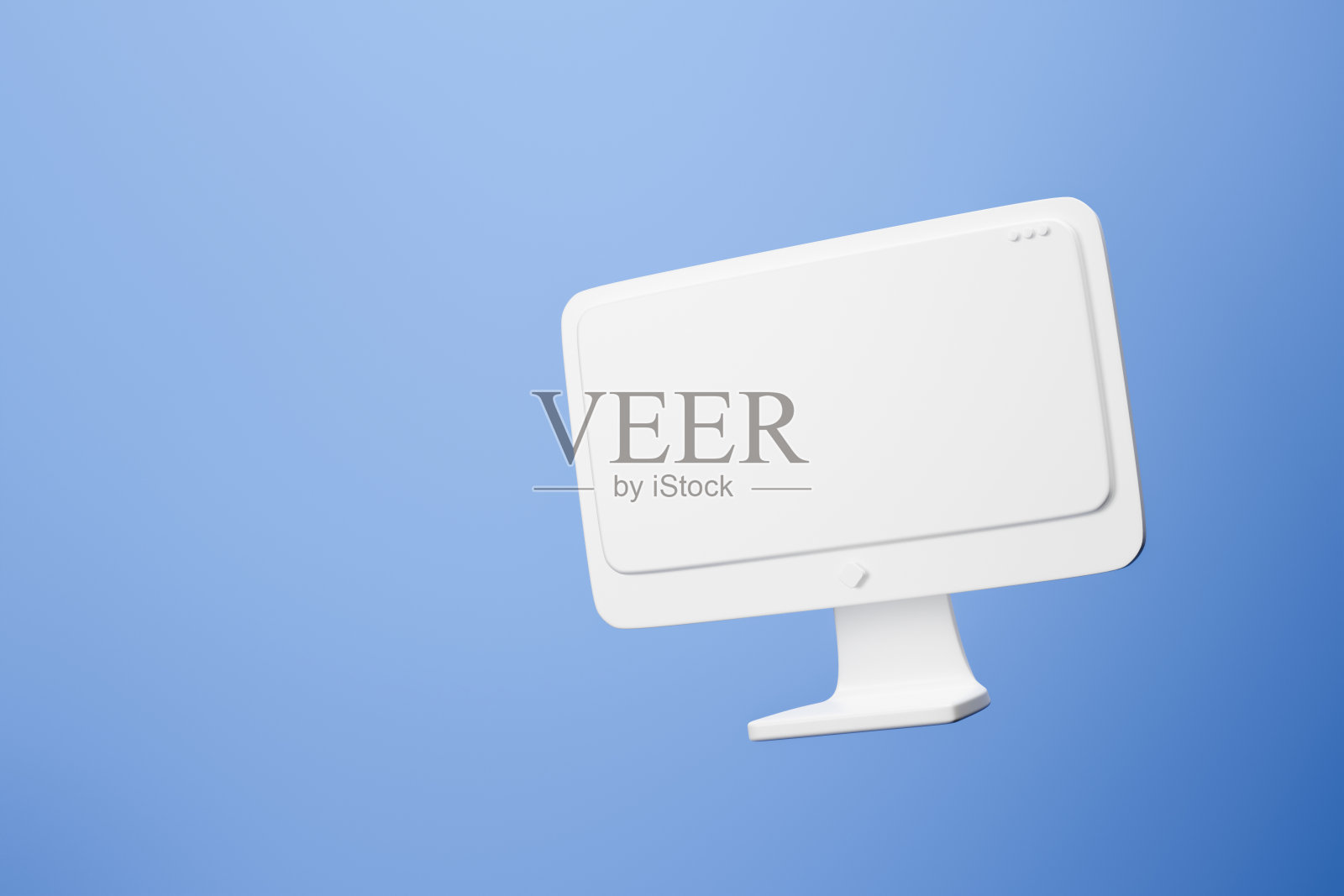 最小的桌面与空白屏幕模型，空白屏幕的文本，和标识替换的概念。3 d演示。照片摄影图片