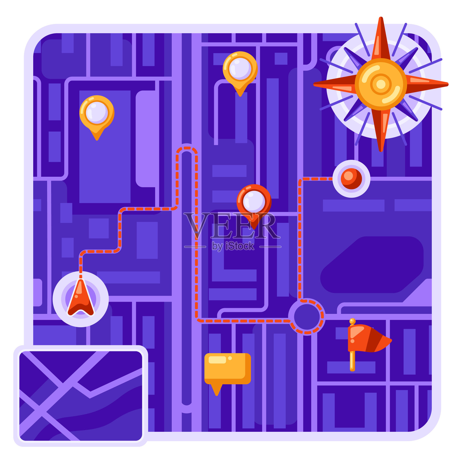 带有标记和旗帜的城市地图背景设计设计元素图片