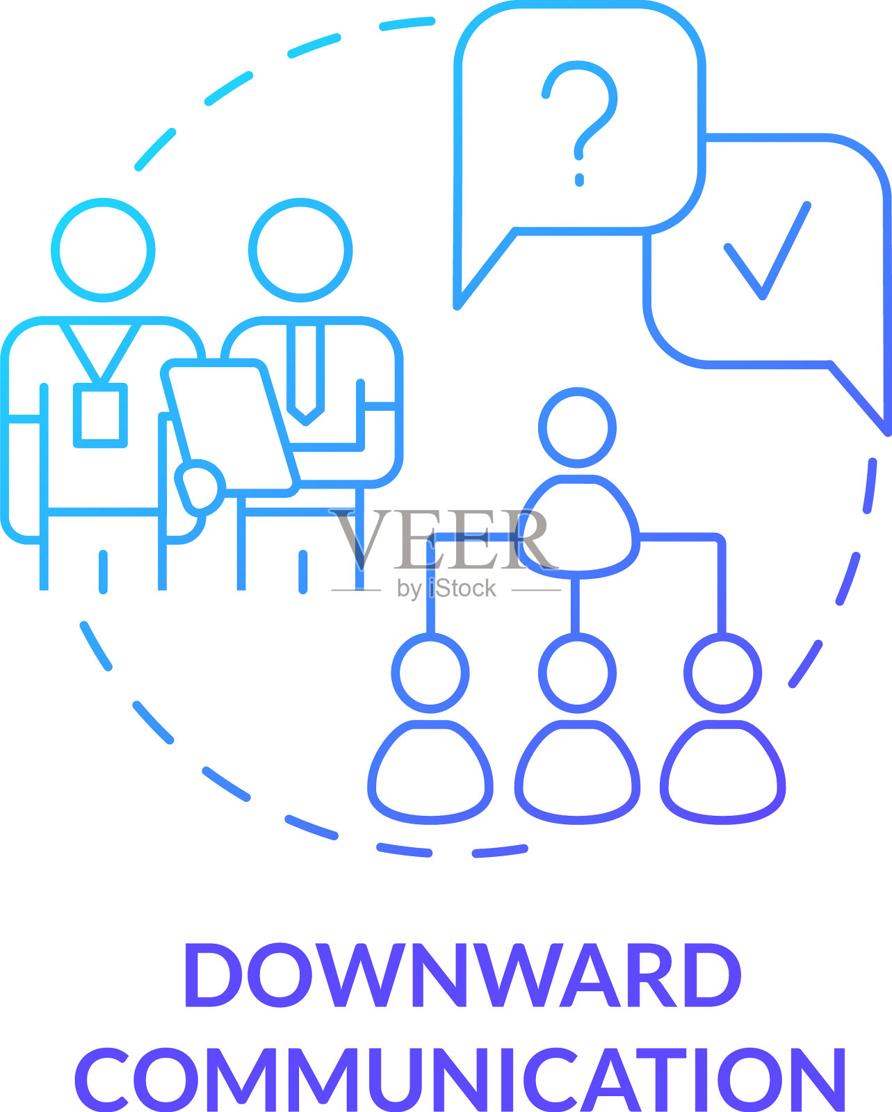 向下沟通蓝色渐变概念图标插画图片素材