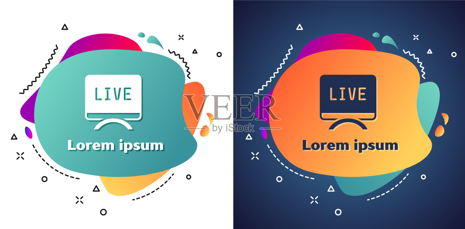 白色实时报告图标隔离在白色和蓝色插画图片素材