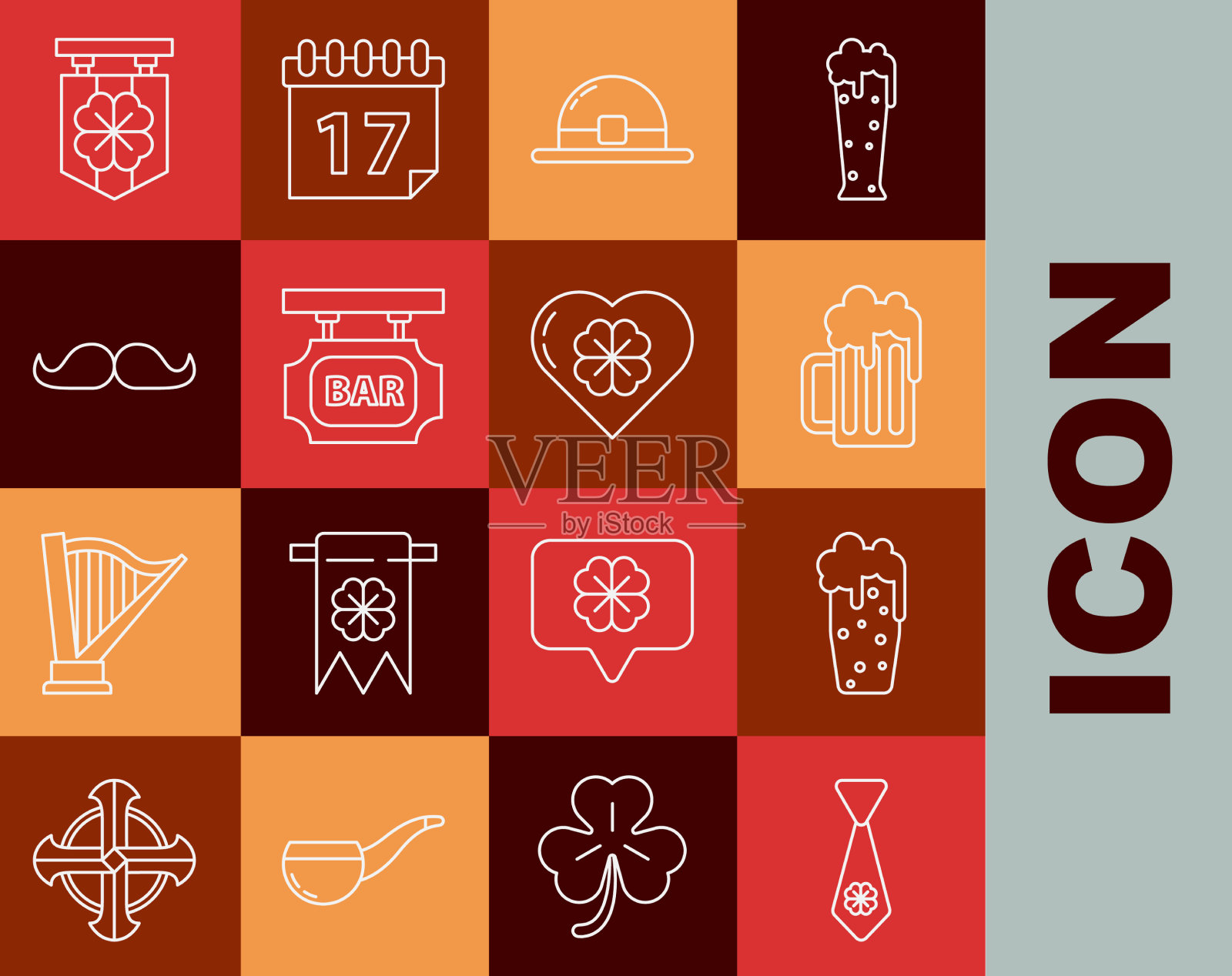 用四叶草杯啤酒系线图标素材