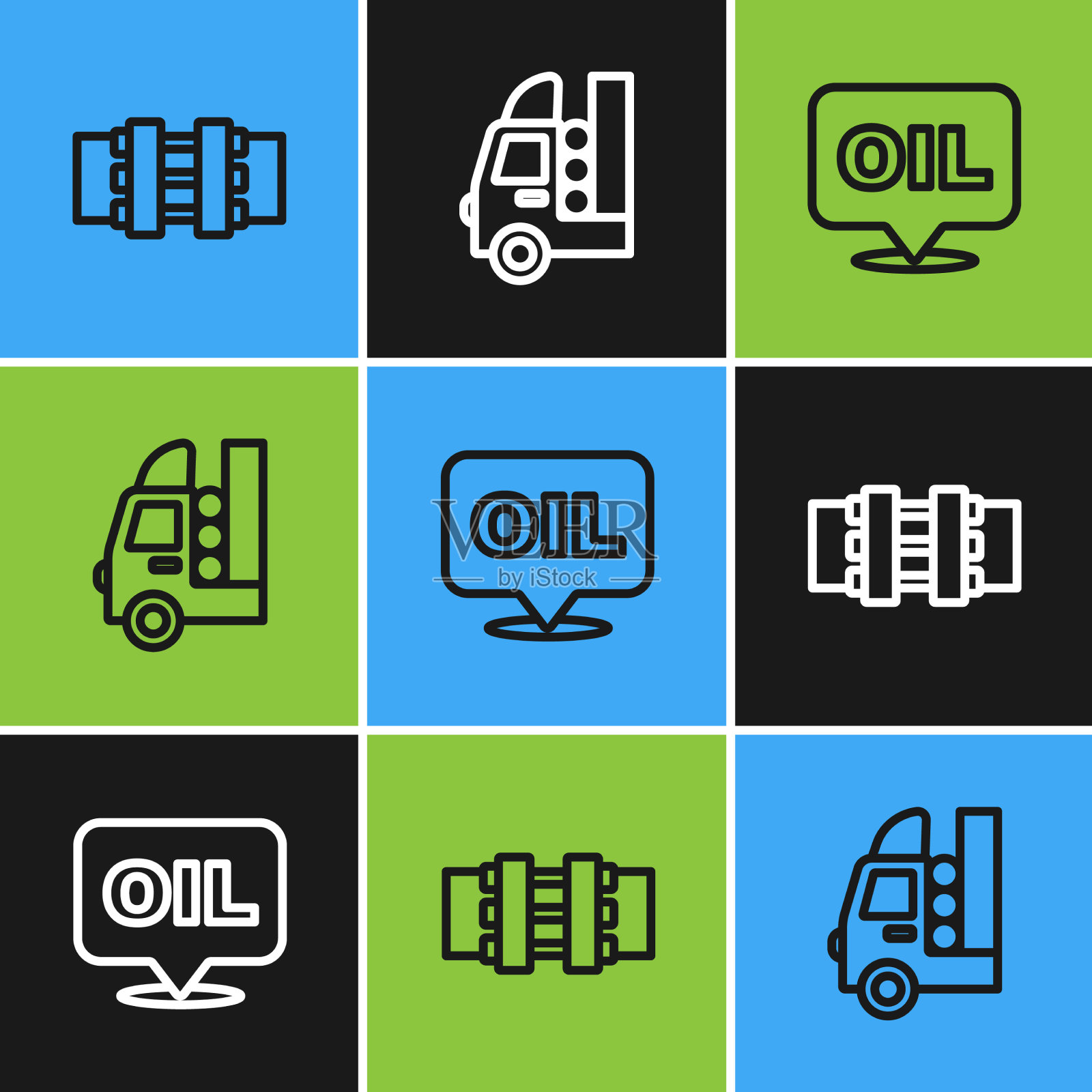 设置线金属管道和阀门字油和插画图片素材