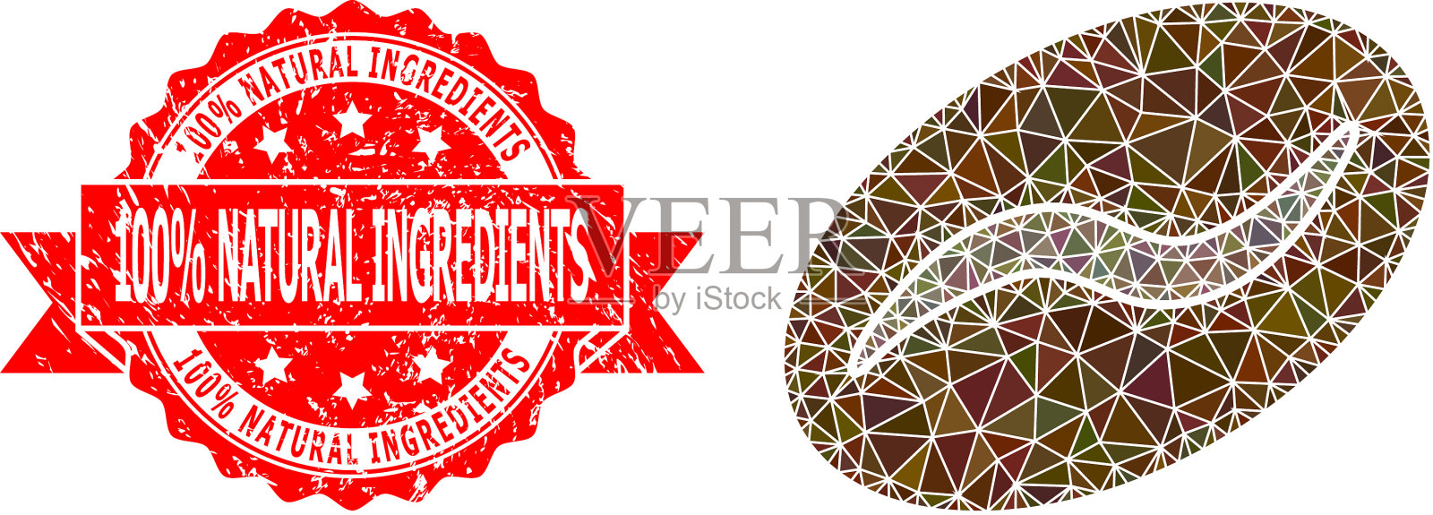 Grunge 100%天然成分密封和插画图片素材