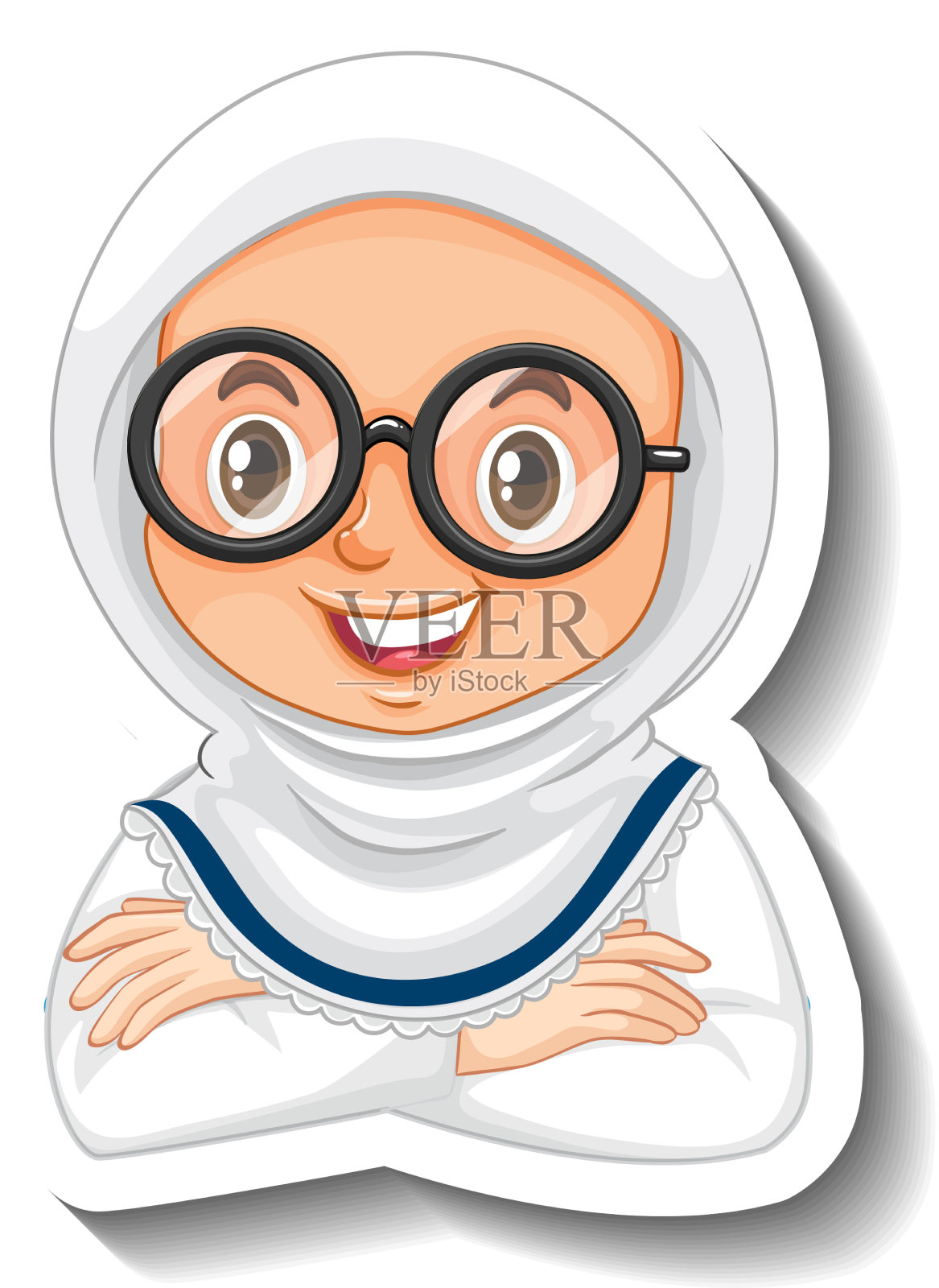 科学家女孩贴纸在白色背景设计元素图片