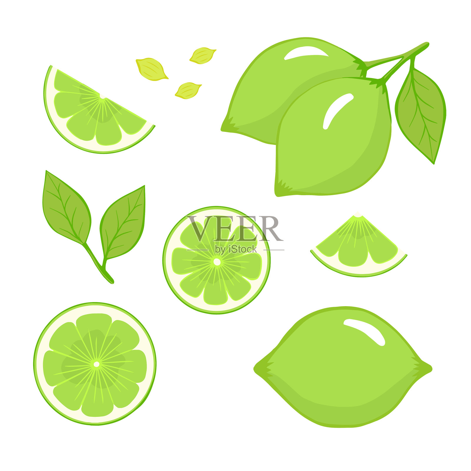 柠檬果片和叶子加白色插画图片素材
