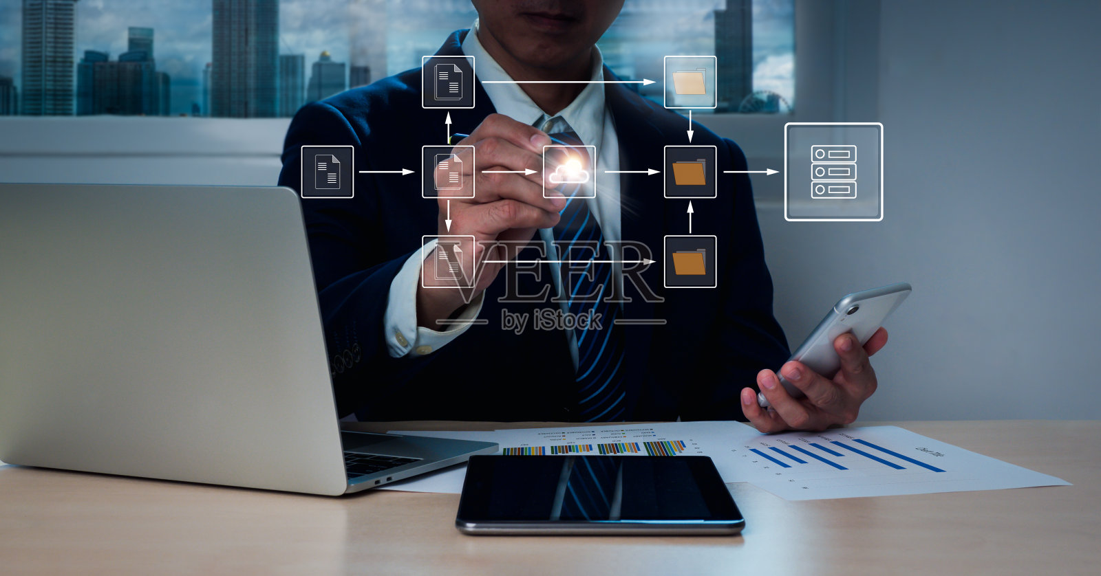 在支持erp的组织中，商人使用文档管理系统(DMS)，一种在线文档数据库，来适当地处理文件和知识。公司对技术的使用照片摄影图片