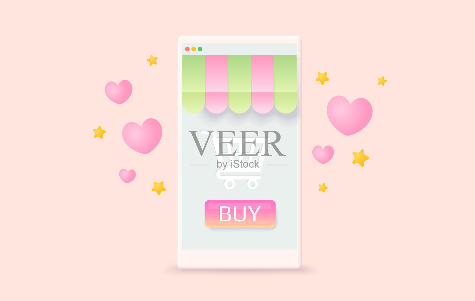 矢量插图的手机网上购物网站或移动应用程序。3D概念数字营销。在线商店的矢量插图插画图片素材