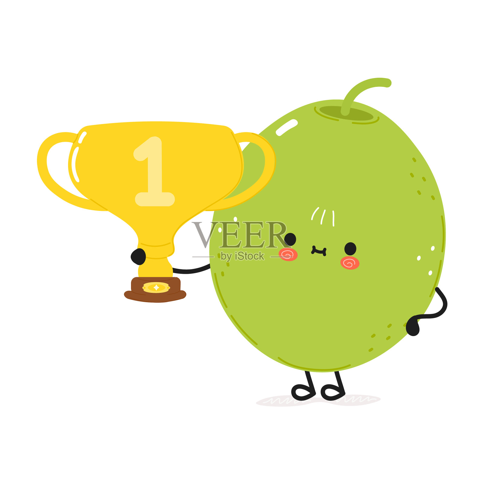 可爱有趣的绿色橄榄握金色奖杯的手设计元素图片