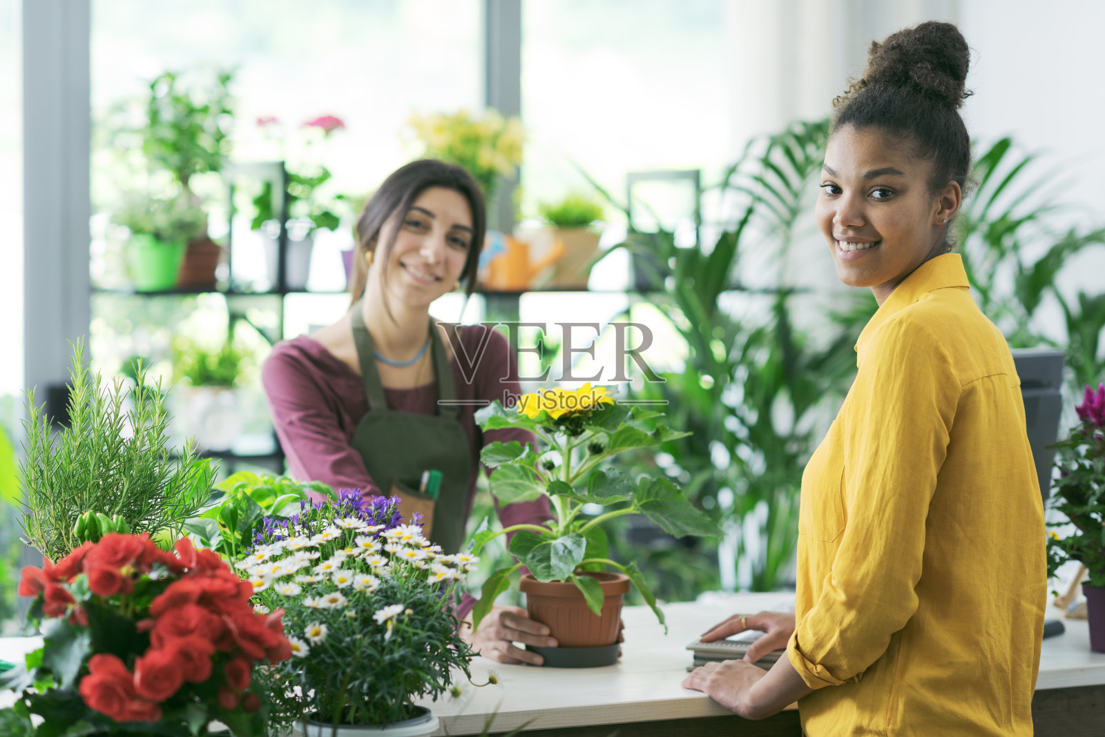 在花店买植物的女人照片摄影图片
