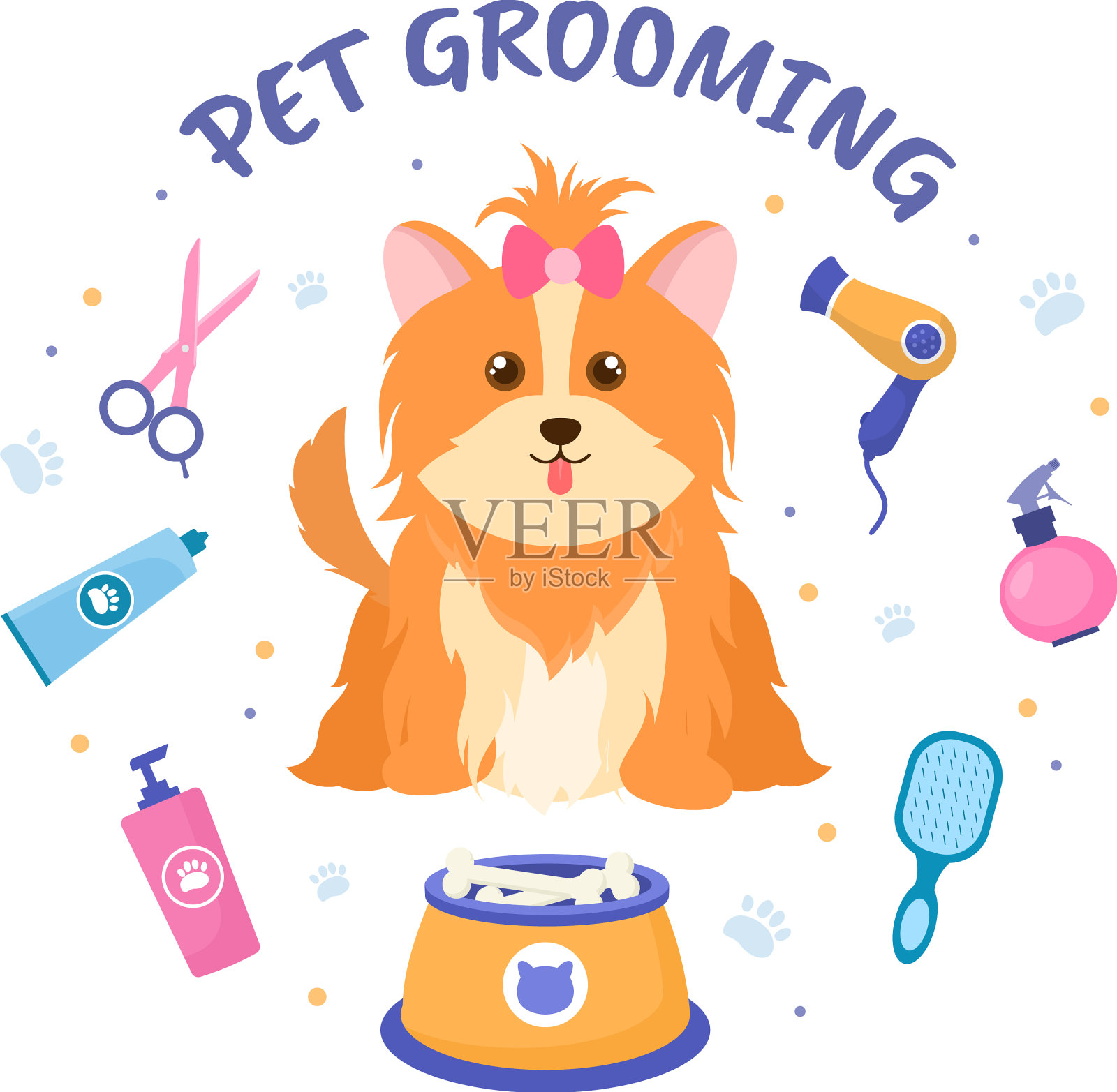 宠物美容狗和猫在平面卡通插画图片素材