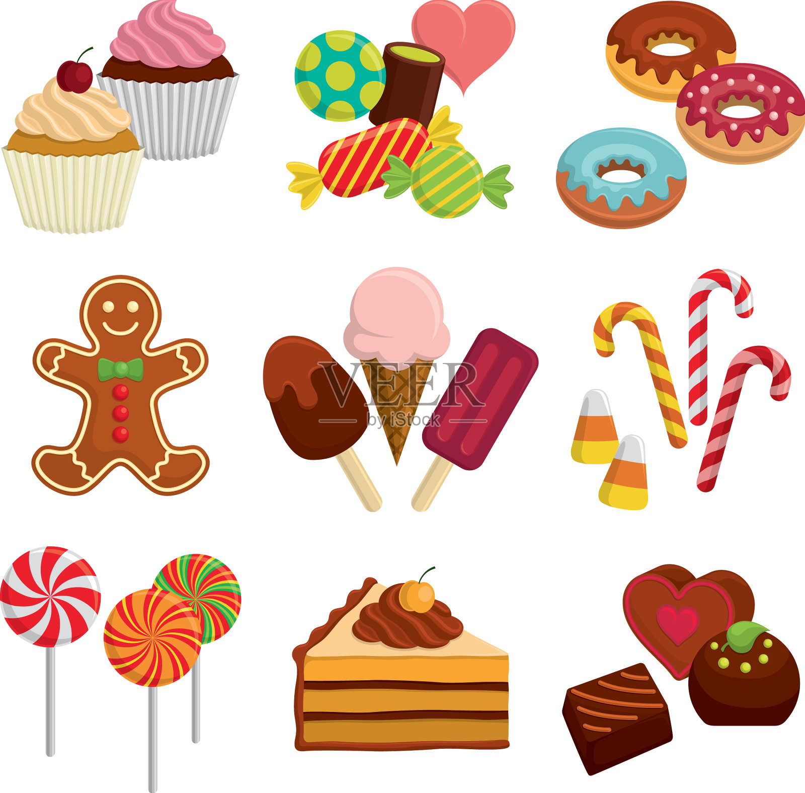 一套可爱的卡通风格的糖果