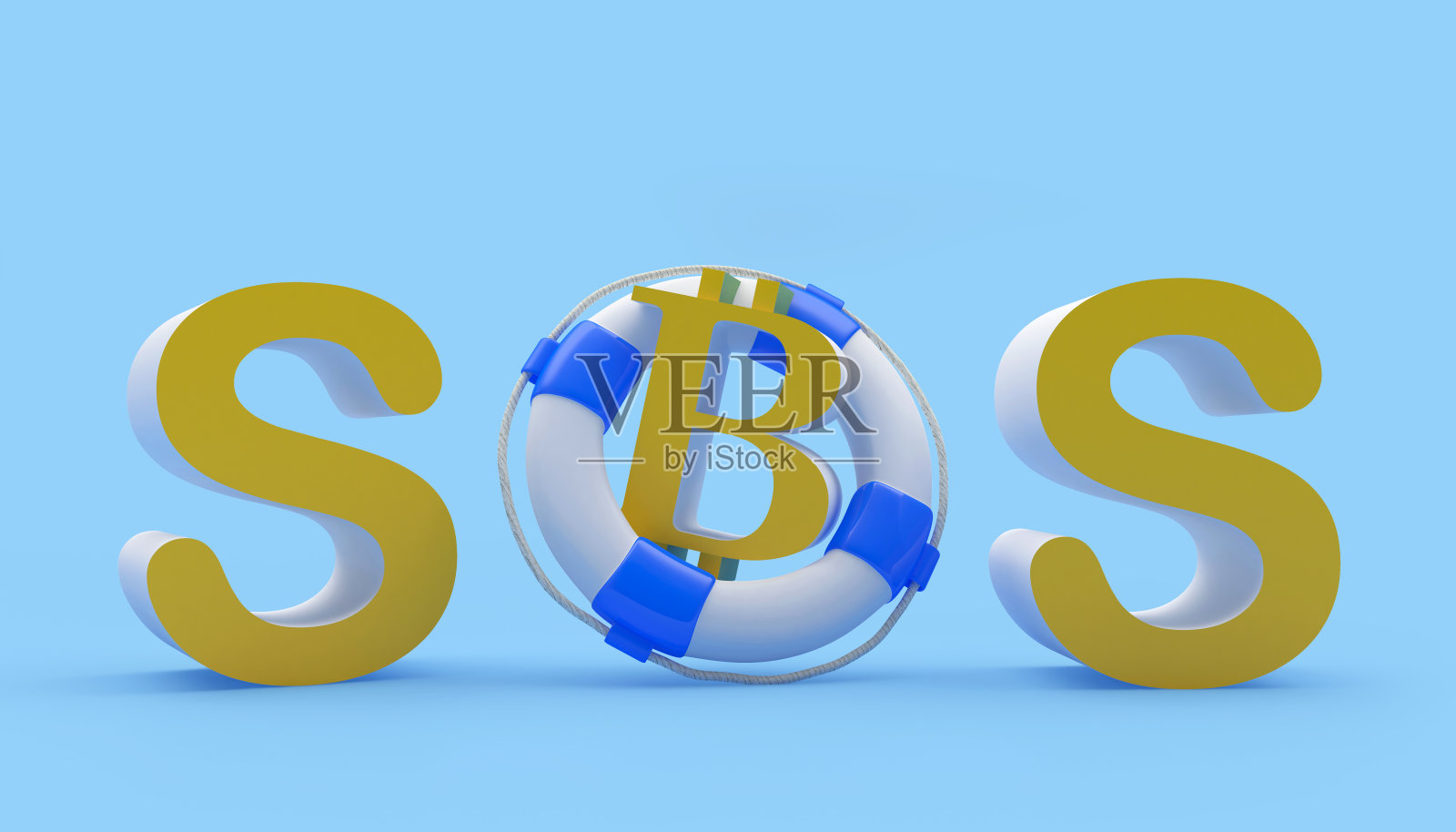 比特币标志在救生圈。3 d照片摄影图片