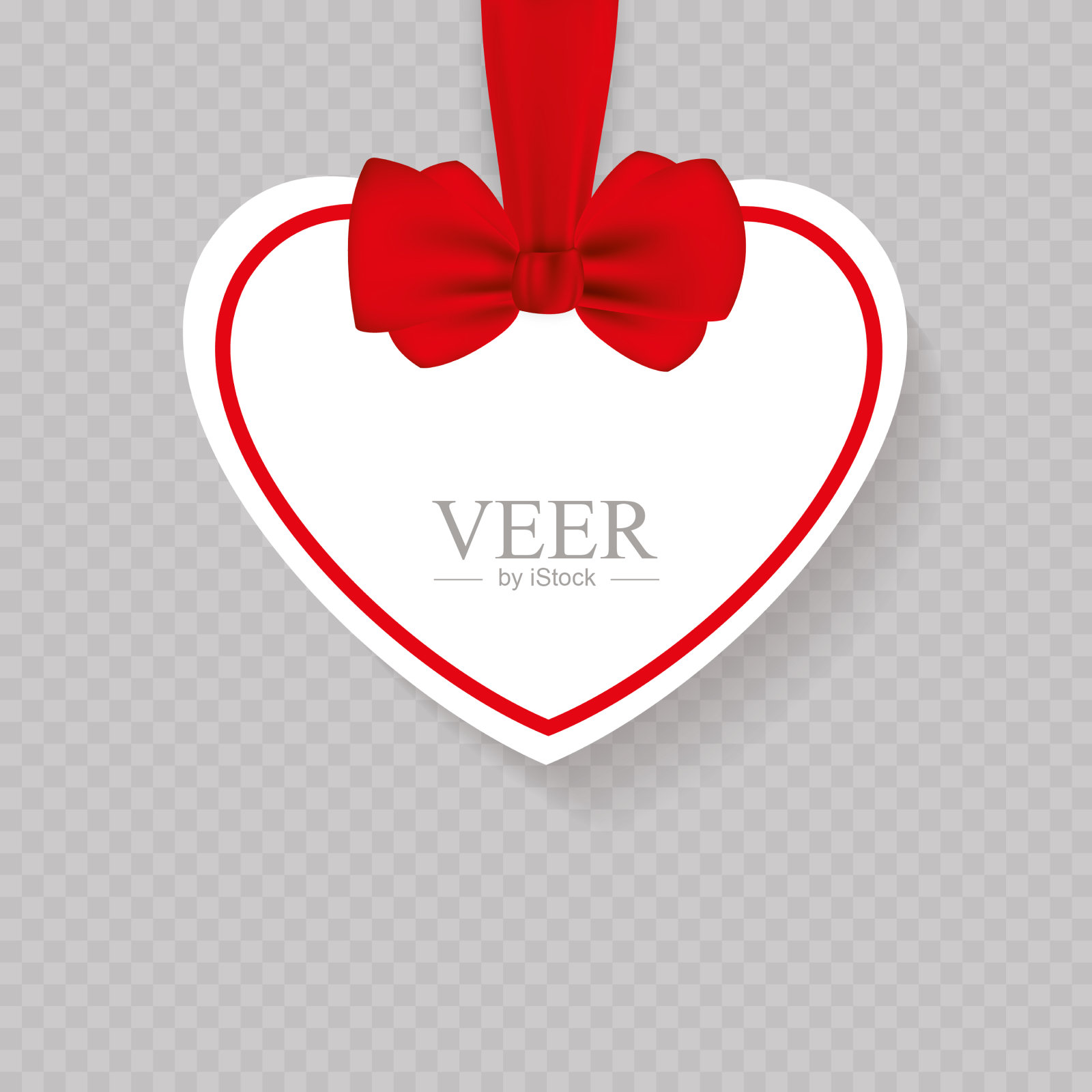 用红丝带和蝴蝶结系上情人节的心插画图片素材