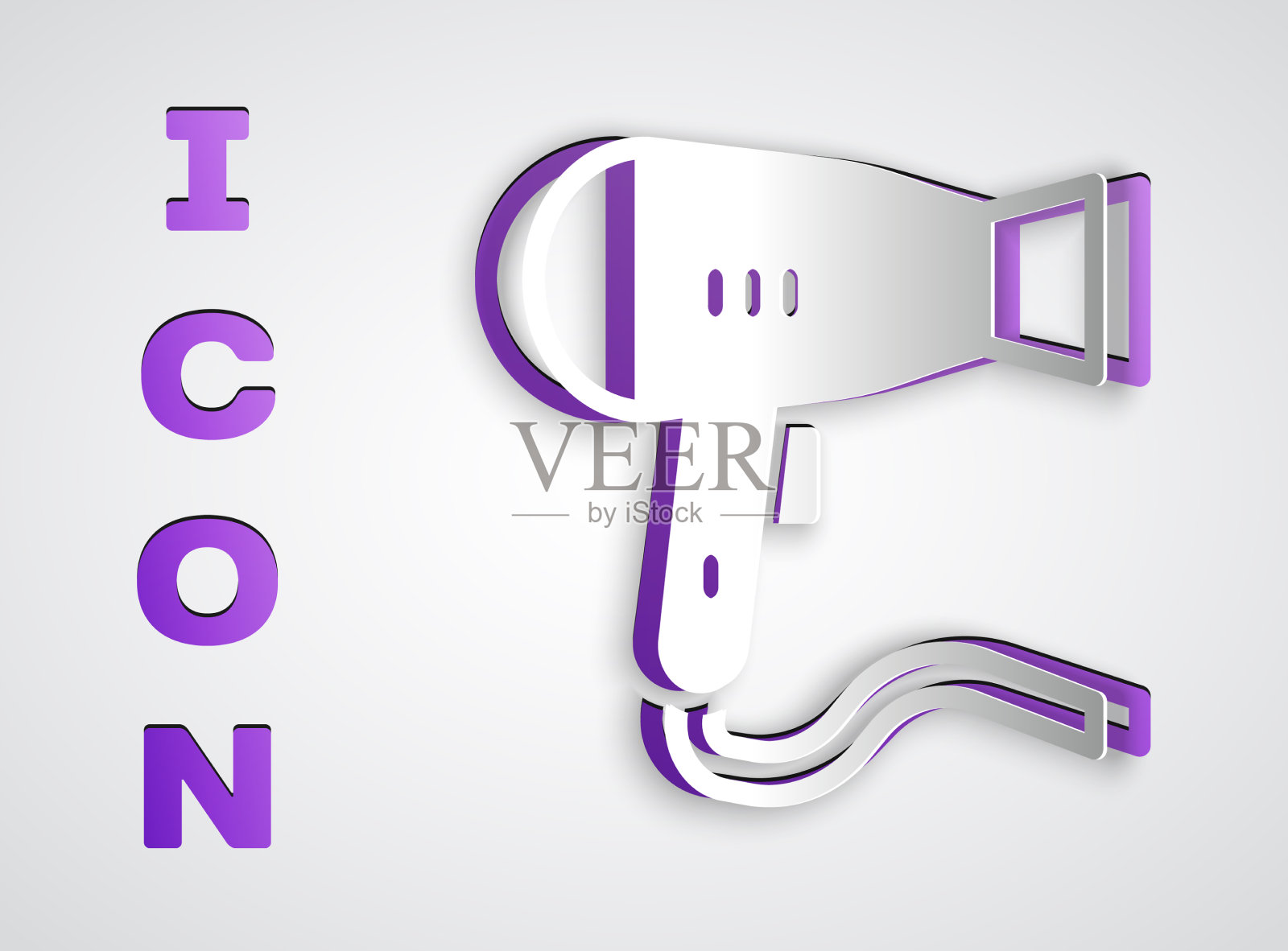 剪纸吹风机图标孤立在灰色上插画图片素材