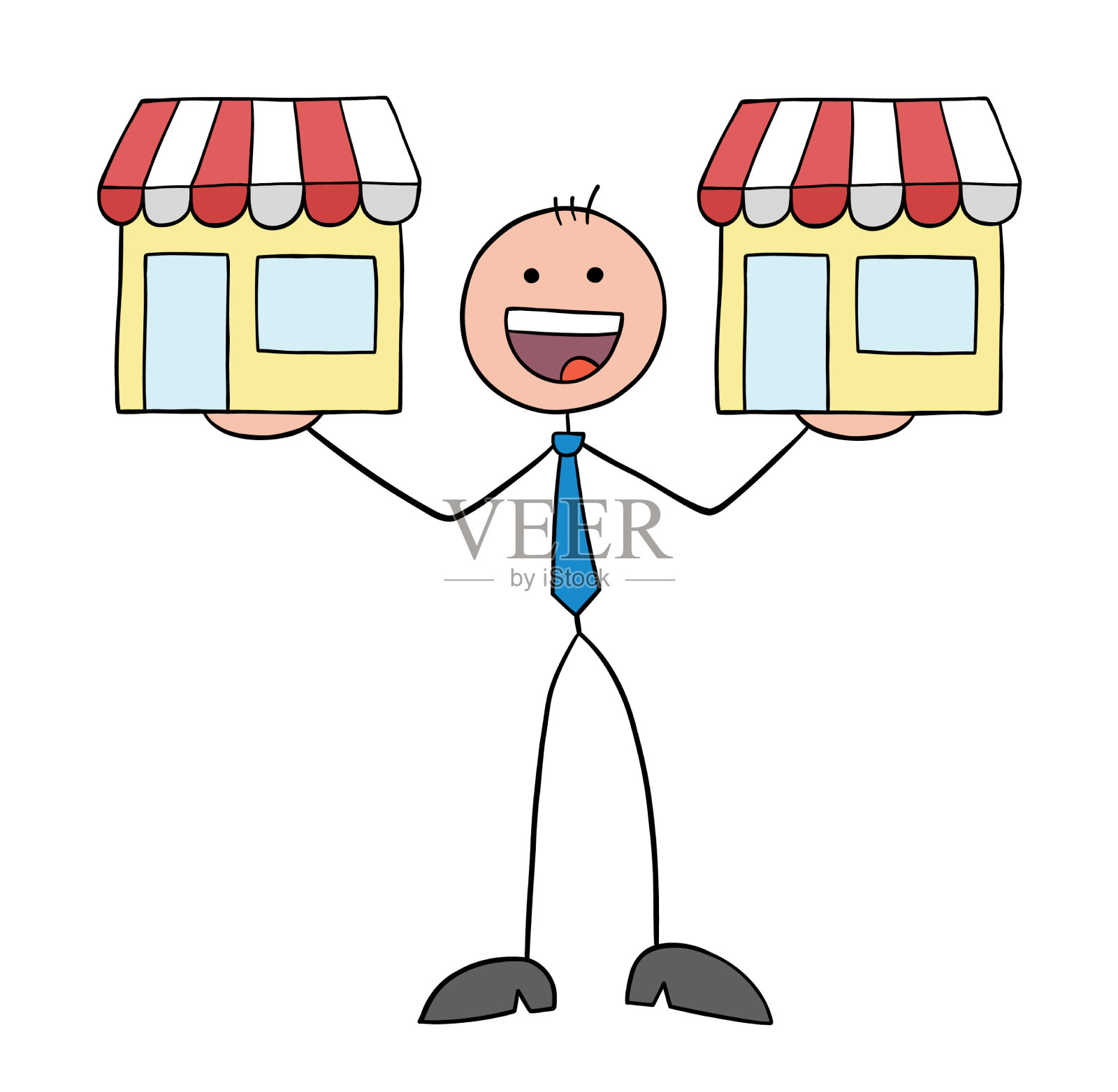 火柴人商人手持商店手绘设计元素图片