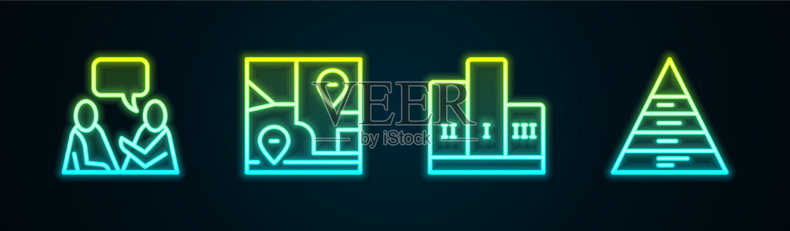 排成一行两个坐着的男人在谈论折叠的地图插画图片素材